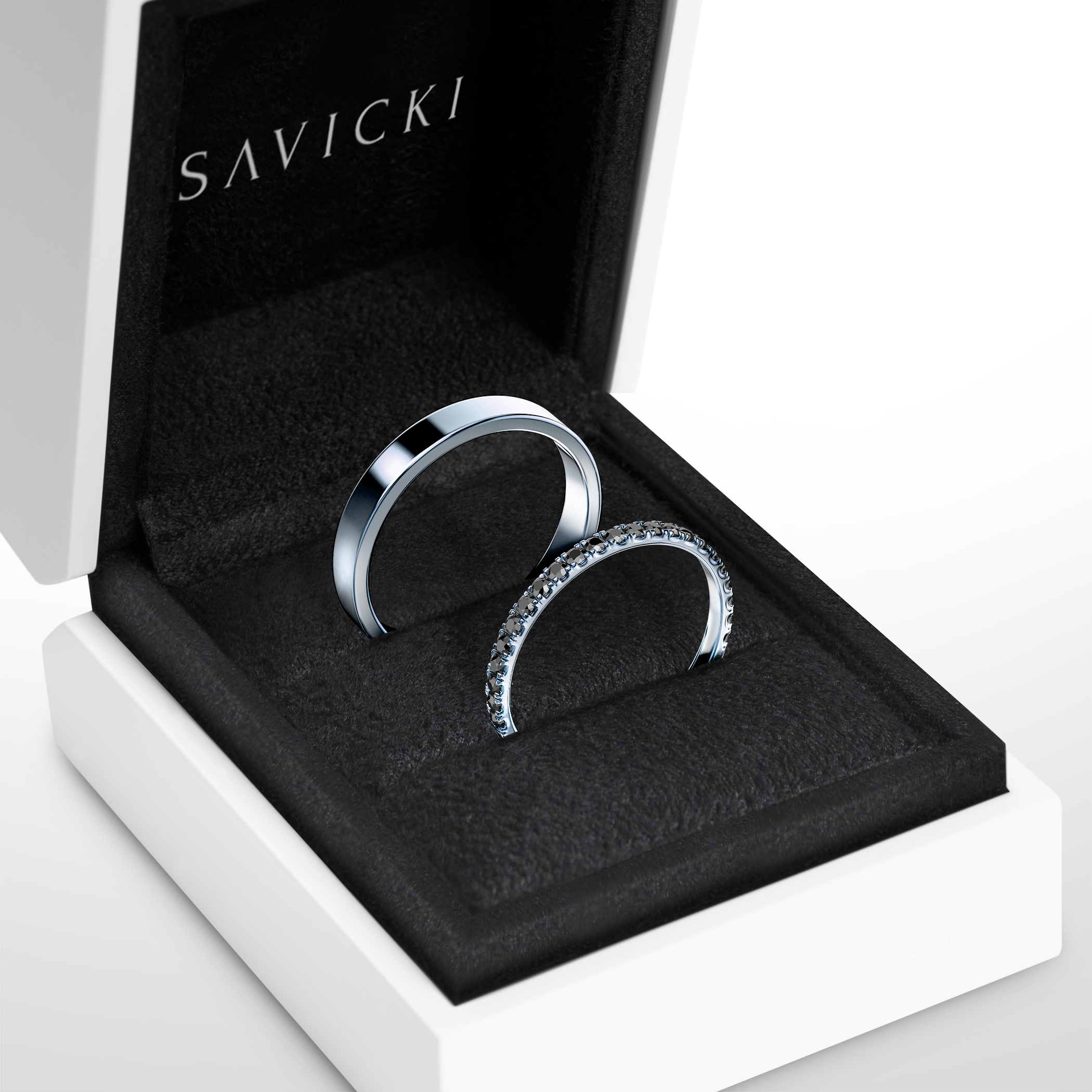 Eheringe Share Your Love: Weißgold, Schwarz Diamant, Flach, 1,5 mm und 3 mm