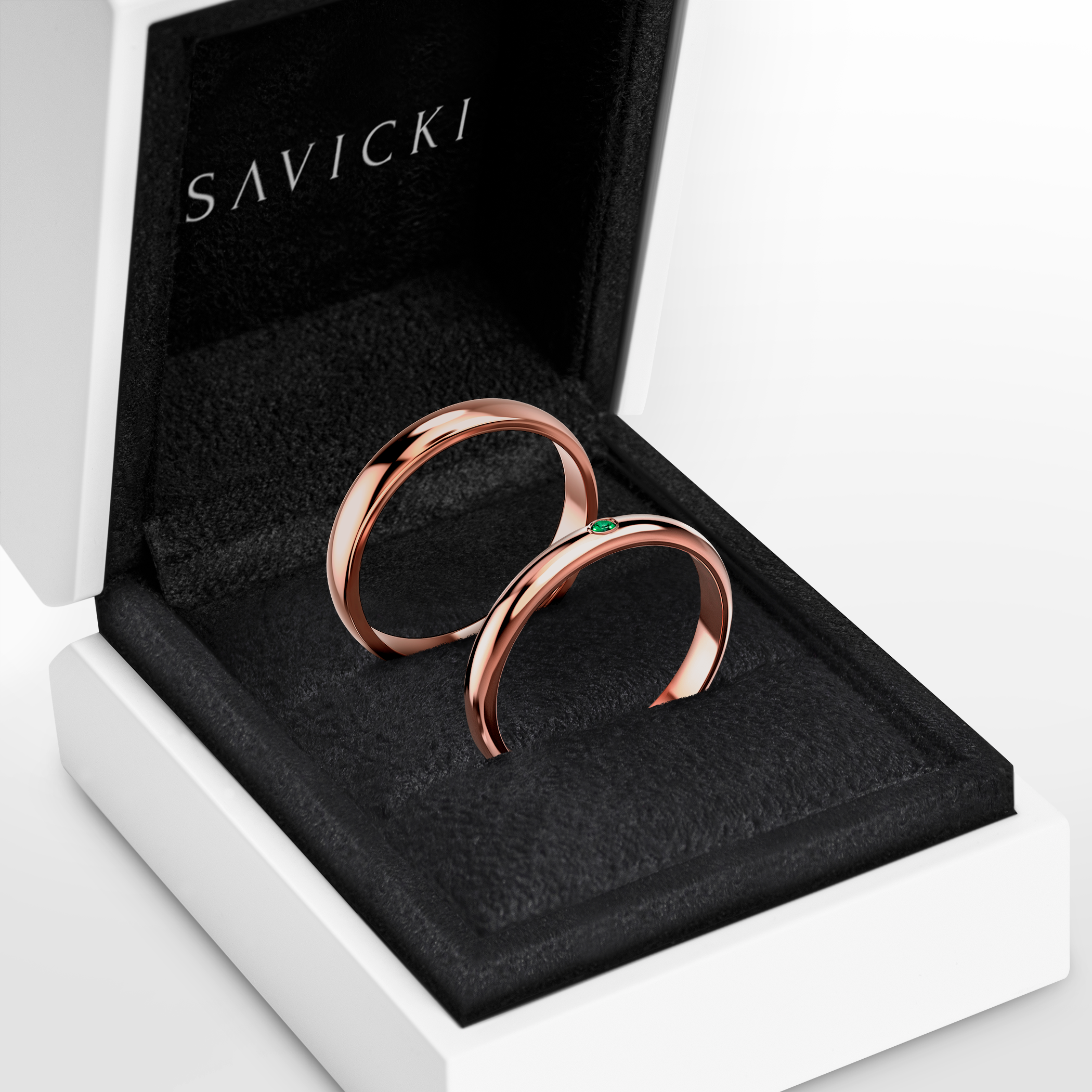 Eheringe Fairytale: Roségold, Smaragd, Halbrund, 3 mm und 4 mm