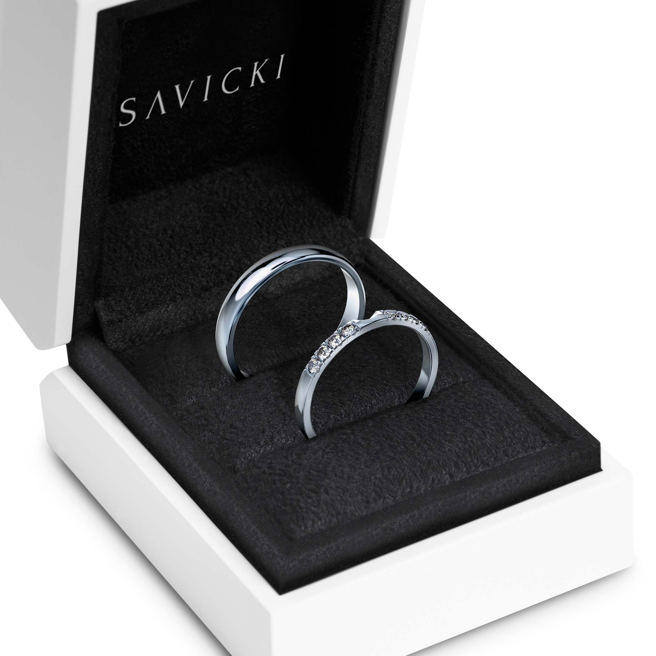 Obrączki The Journey: białe złoto, diamenty, półokrągłe, 2 mm i 3 mm - 7