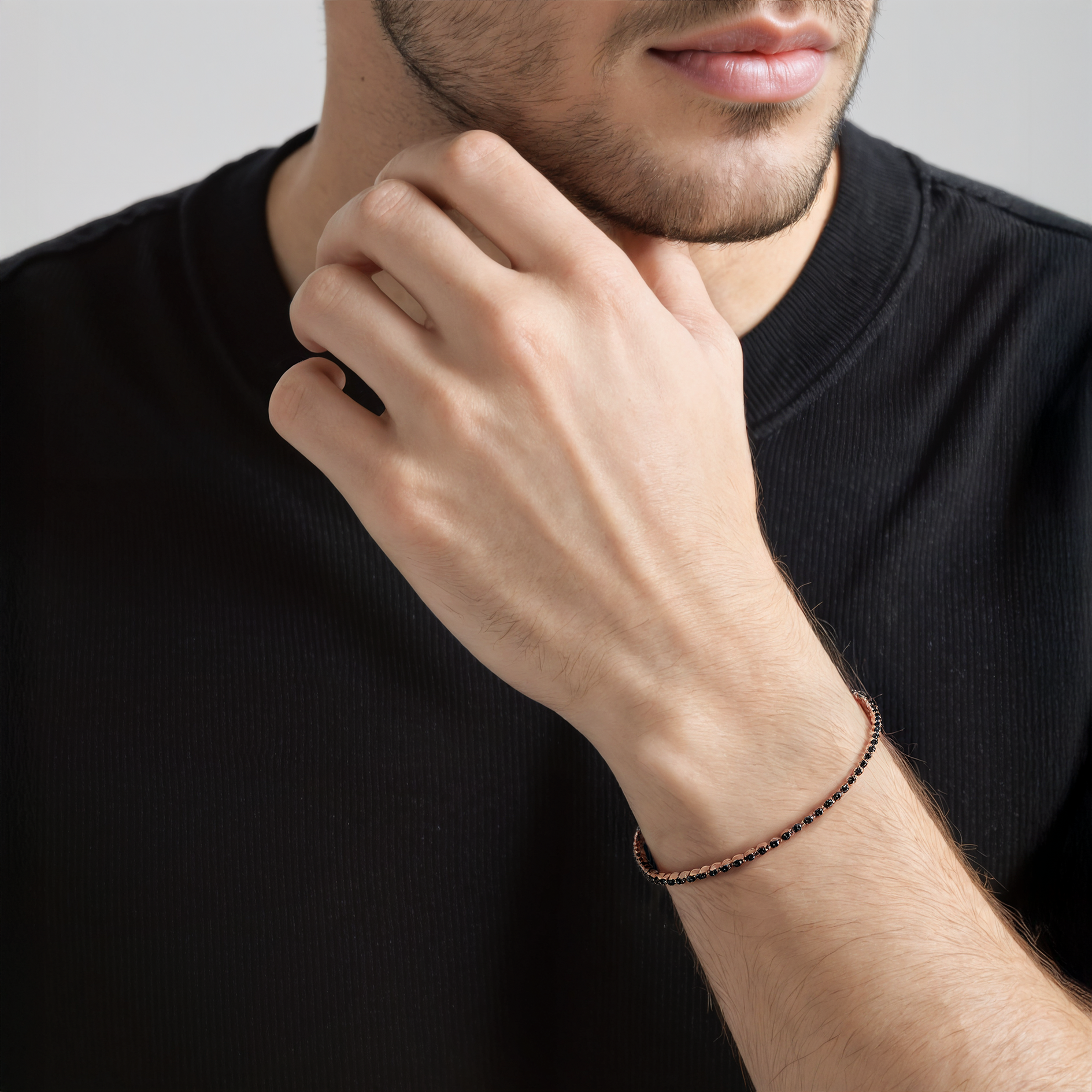 Bransoletka tenisowa z różowego złota 585 z czarnymi diamentami 0.27ct 2,0mm 18cm