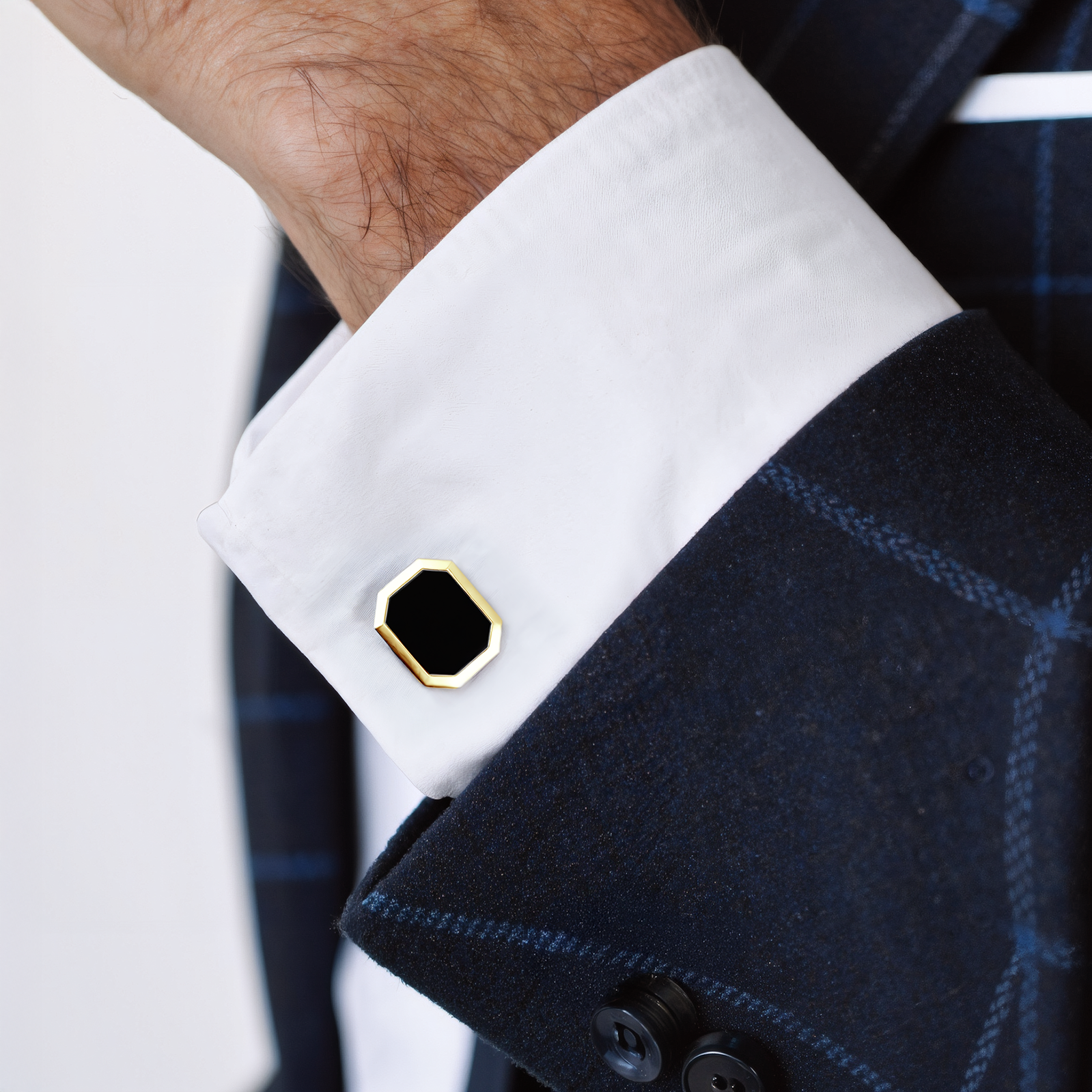 Manschettenknöpfe Savicki: Silber Vergoldet, Schwarzer Achat - 3