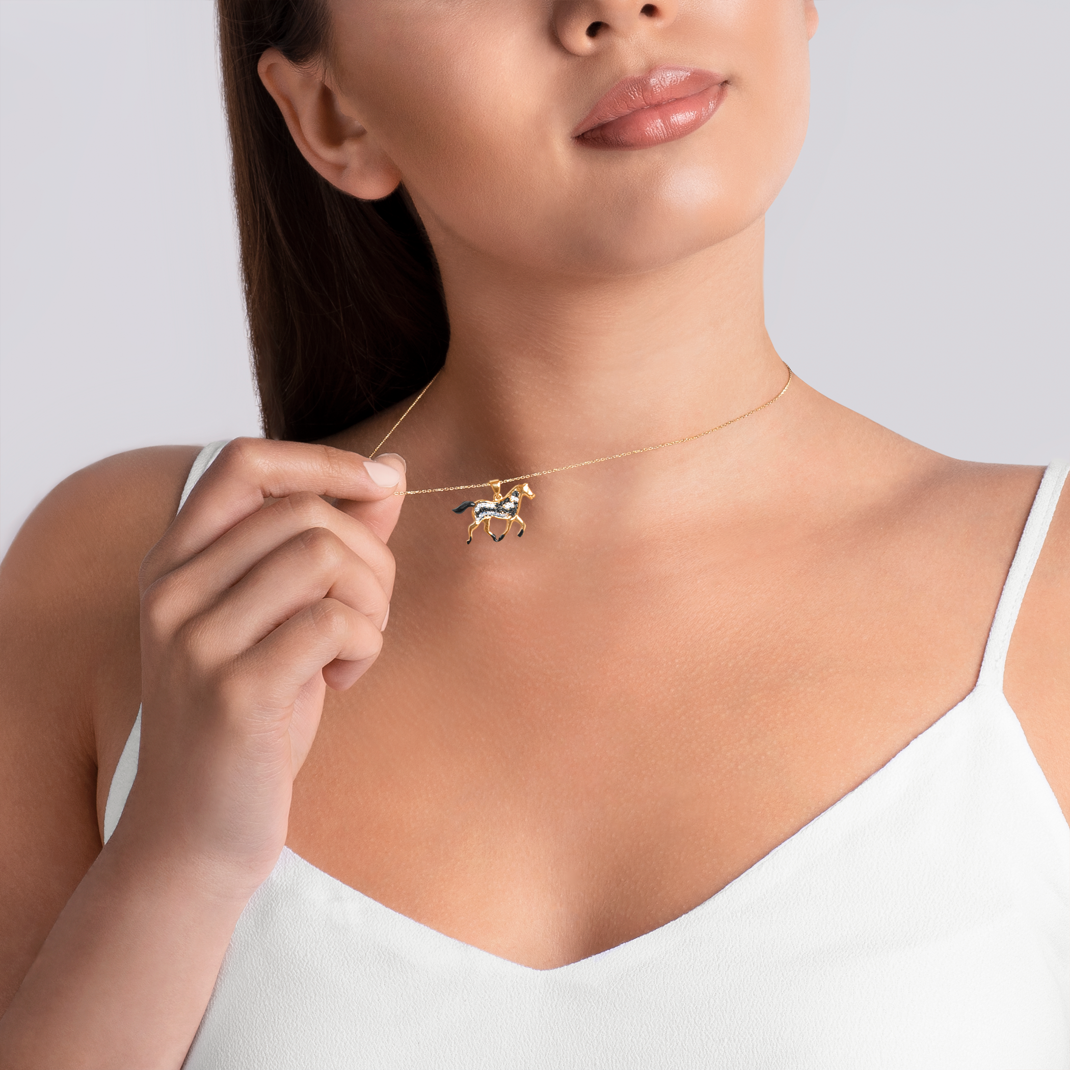 Halskette Savicki Pferd: Gold, Diamanten, schwarze Diamanten