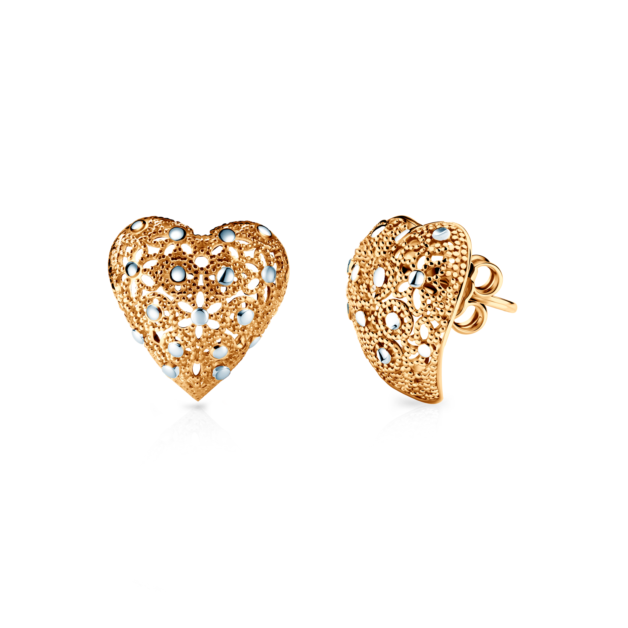 Kolczyki serce Savicki: srebro pozłacane