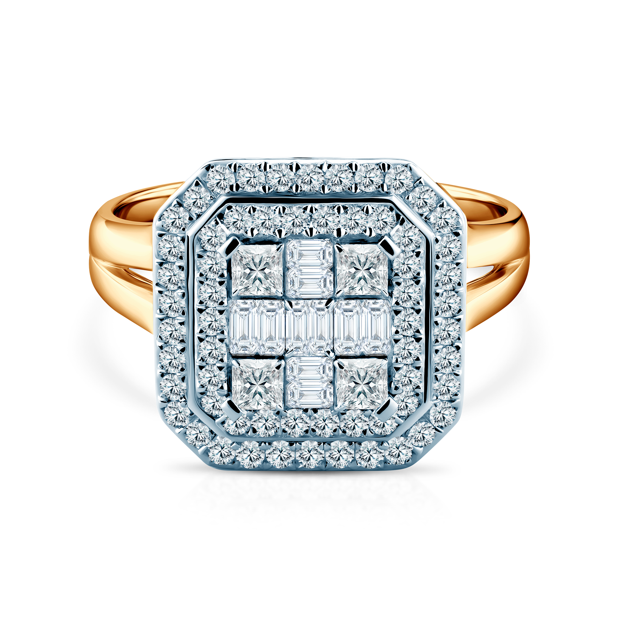 Pierścionek zaręczynowy Savicki: dwukolorowe złoto, diamenty