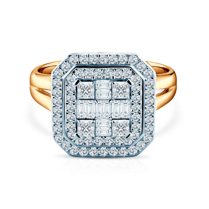 Pierścionek zaręczynowy Savicki: dwukolorowe złoto, diamenty