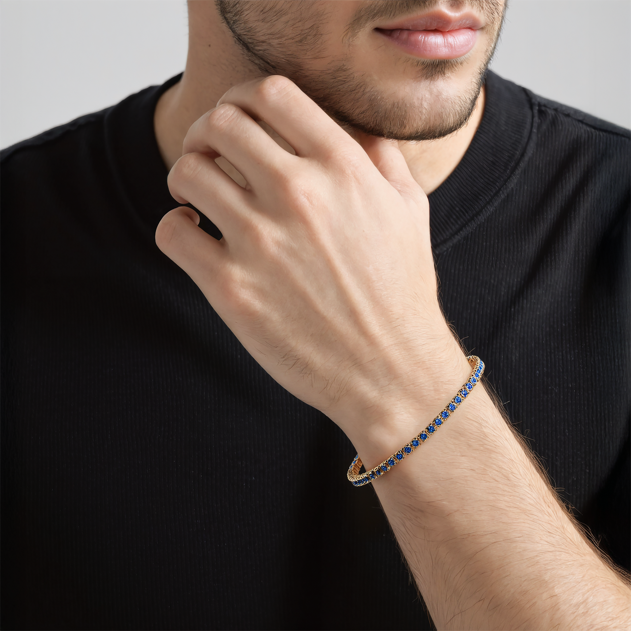 Tennisarmband mit blauen Saphiren 2,700 ct 3,2 mm 18 cm, 585er Gold