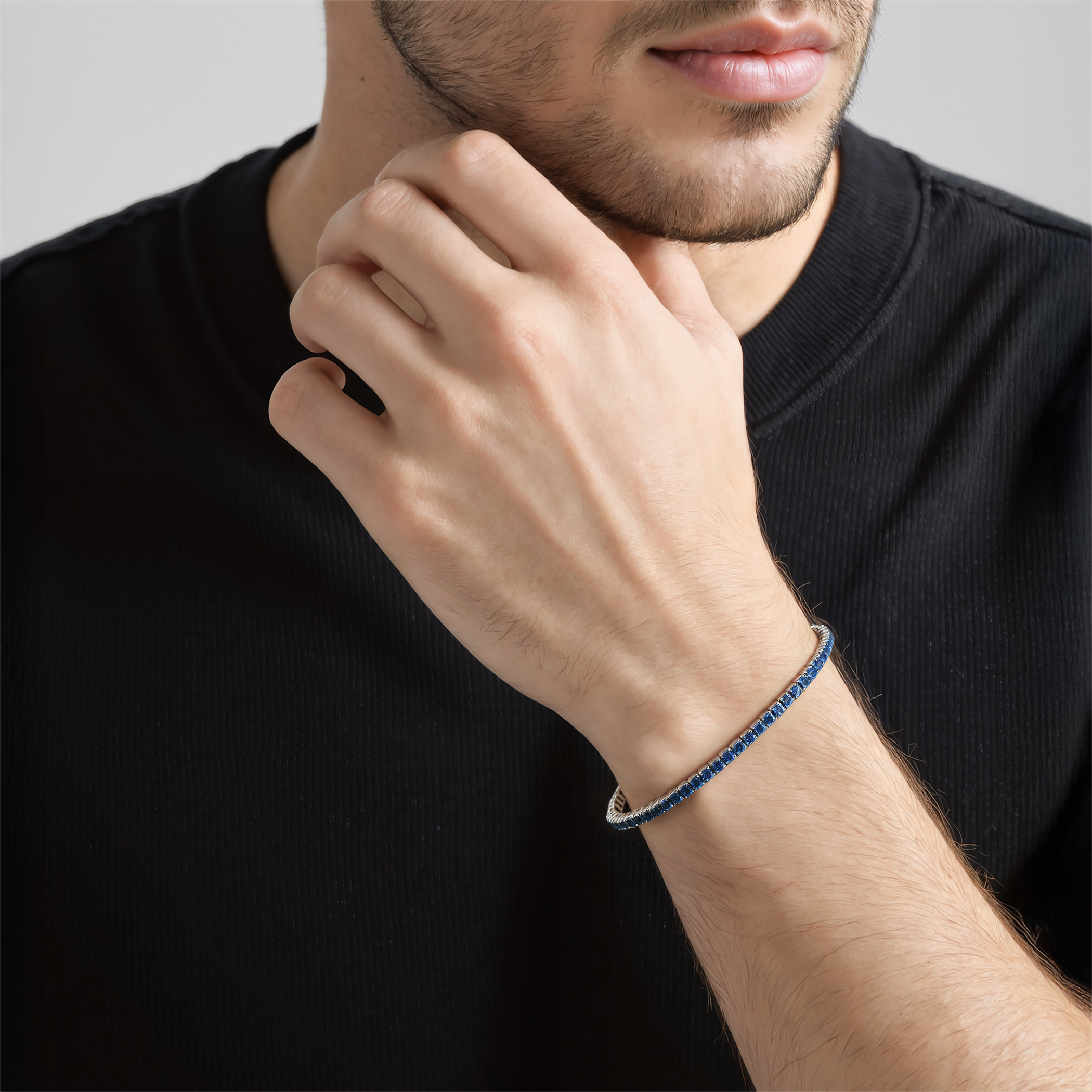 Tennisarmband mit blauen Saphiren 2,640 ct 3,0 mm 19 cm, 585er Weißgold