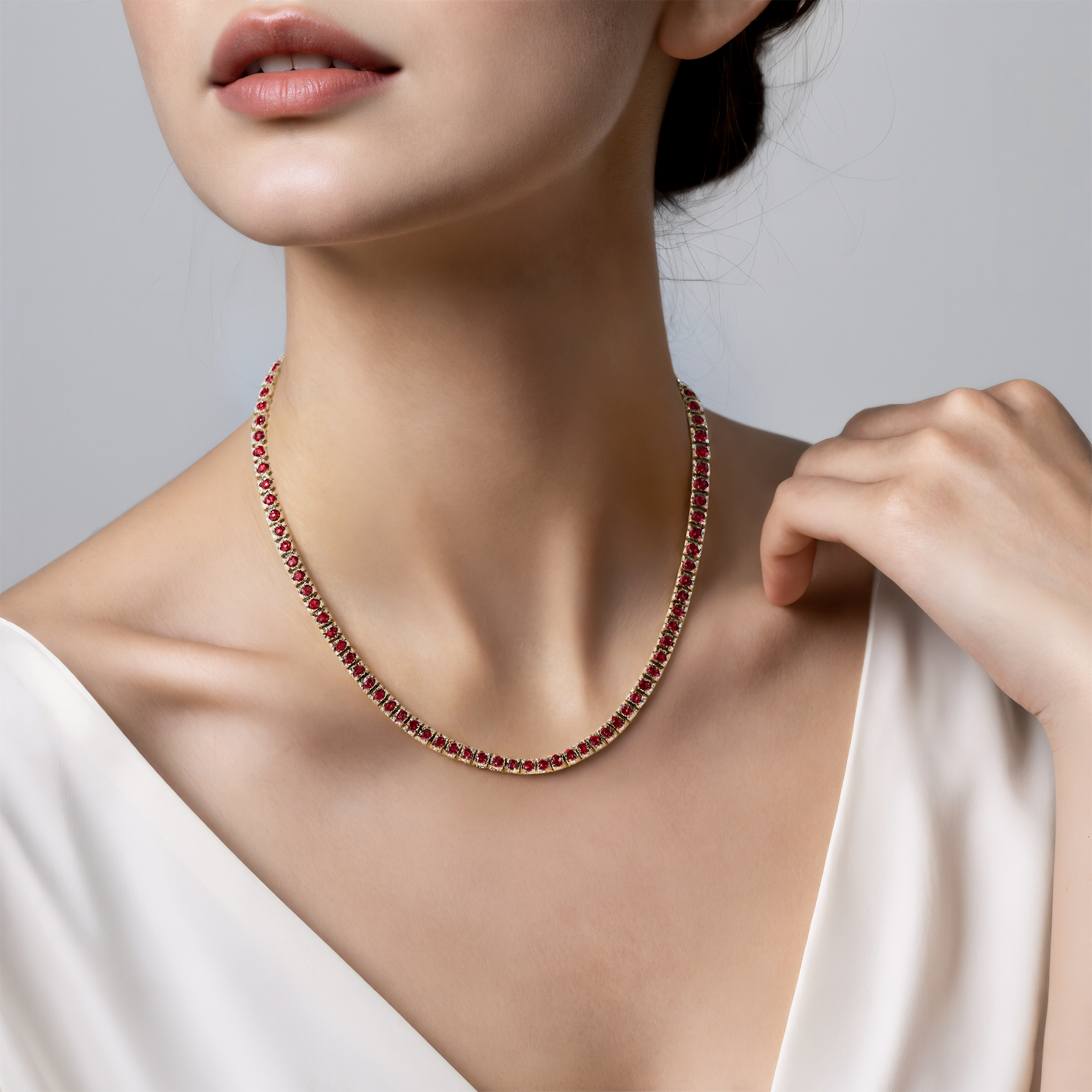 Tennis-Halskette Luminy 3,0 mm: Gold, Rubine