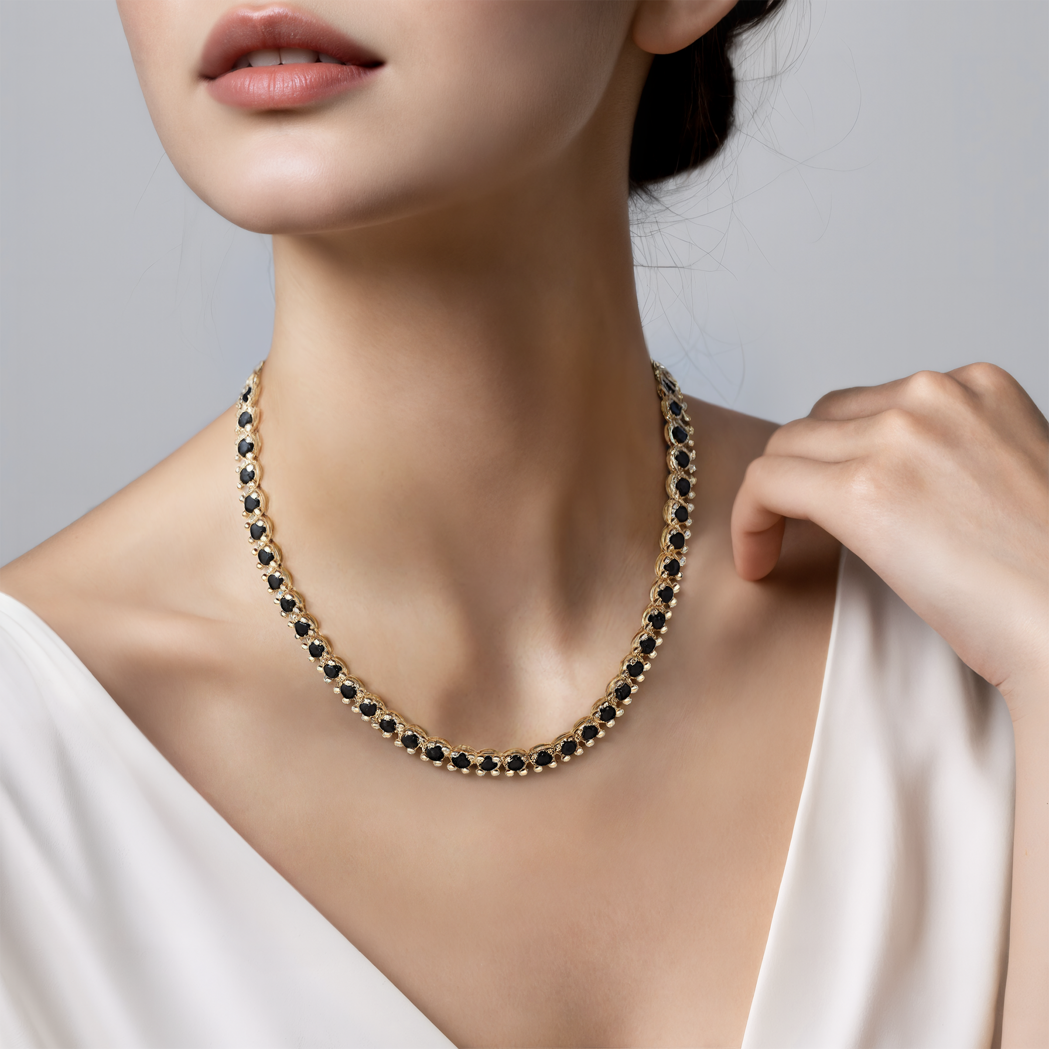 Tennis-Halskette Luminy 3,8 mm: Gold, schwarze Diamanten