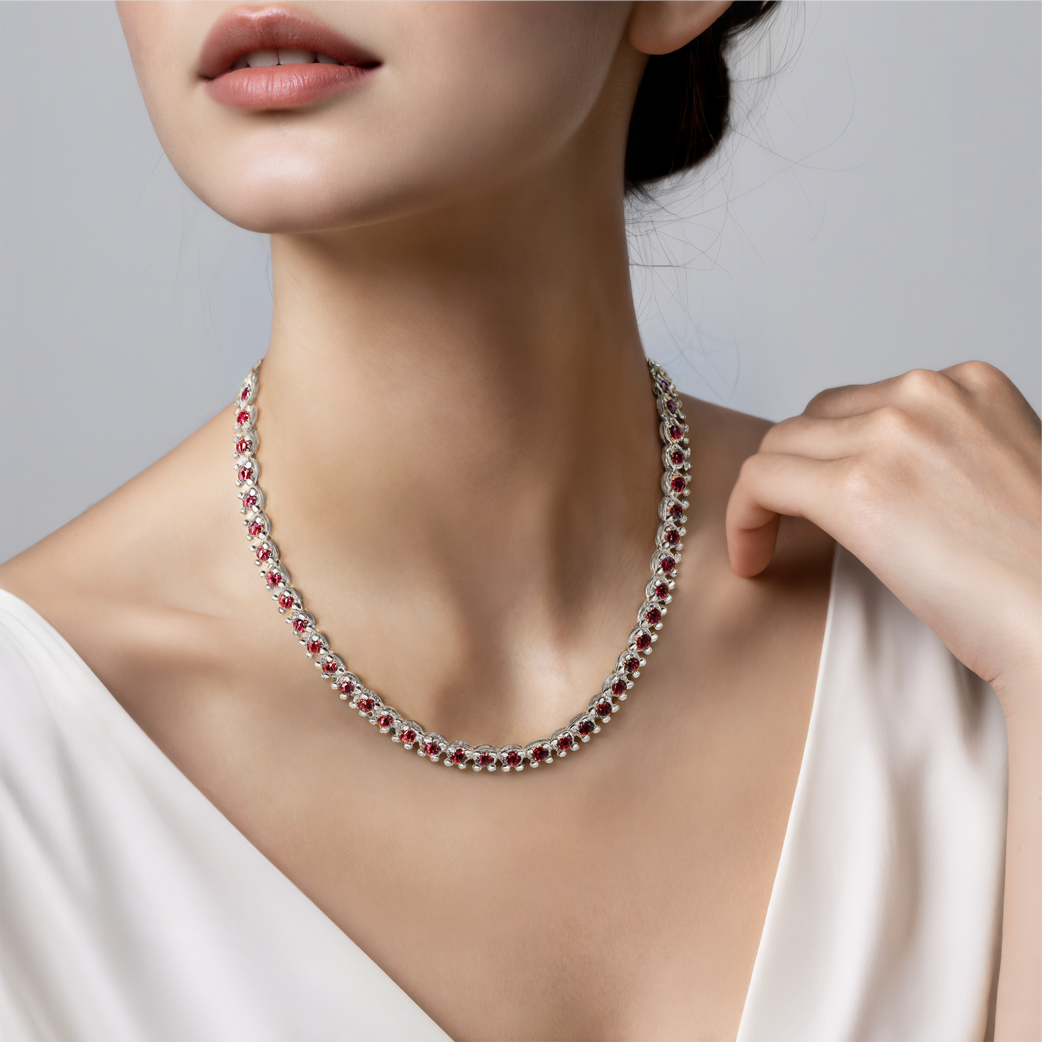 Tennis-Halskette Luminy 3,8 mm: Weißgold, Rubine
