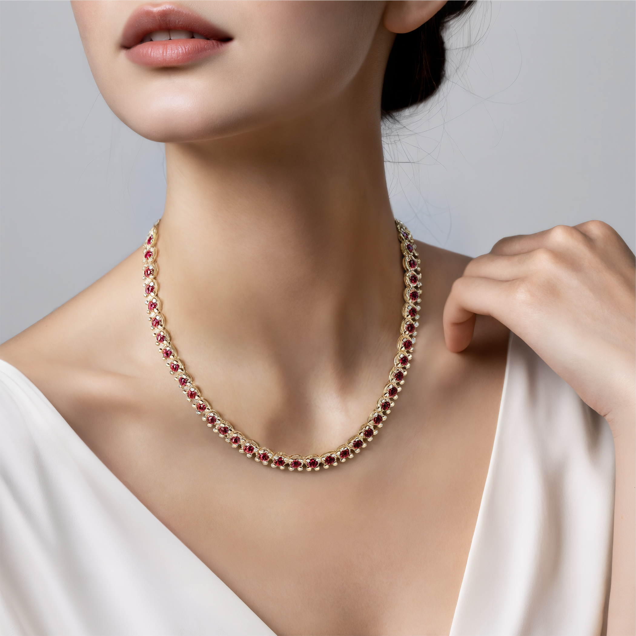Tennis-Halskette Luminy 3,8 mm: Gold, Rubine