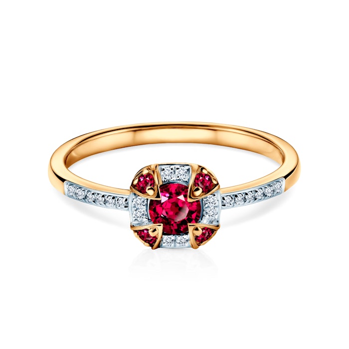 Rosavine ring: two-tone gold, ruby, diamonds