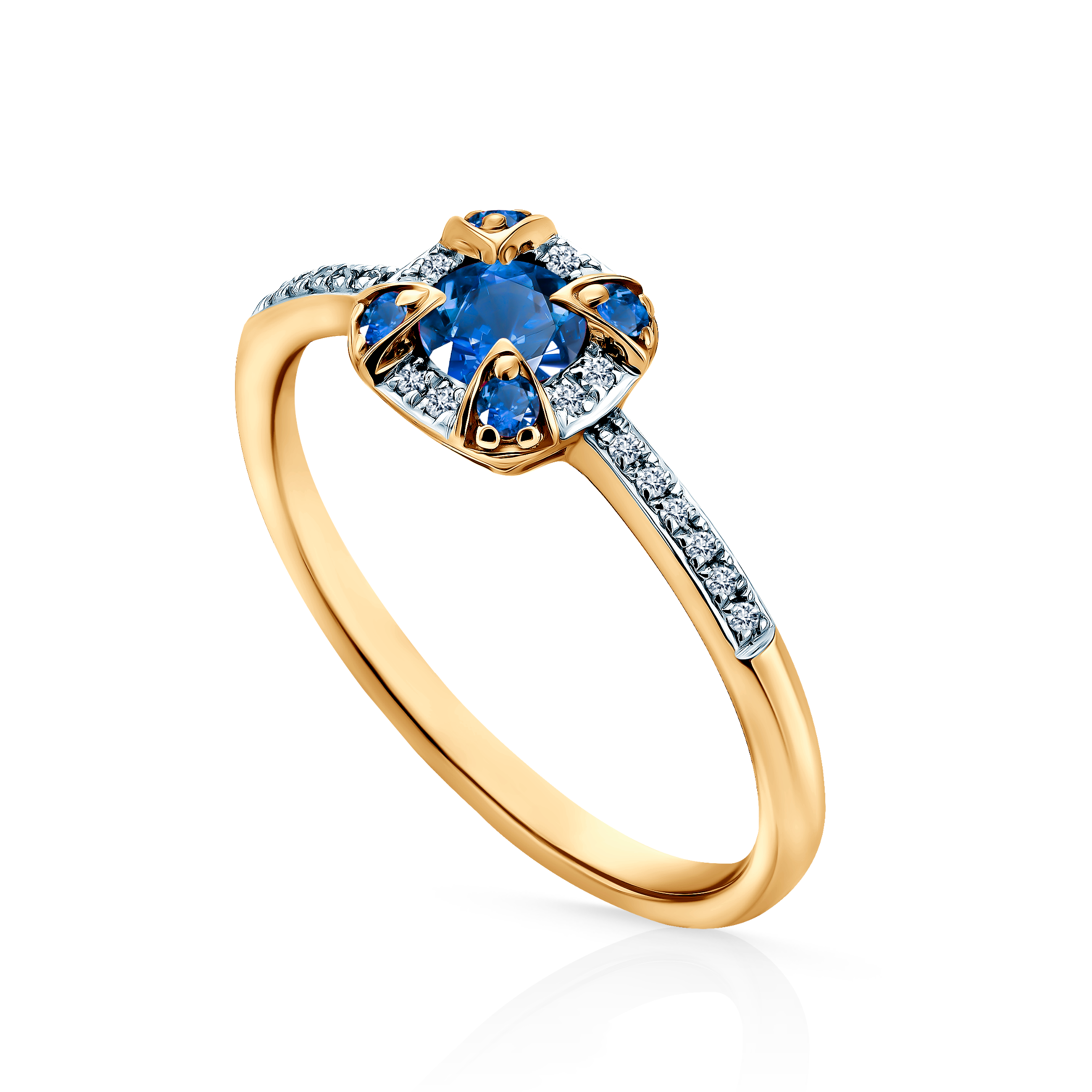 Ring Rosavine: zweifarbiges Gold, blaue Saphire, Diamanten
