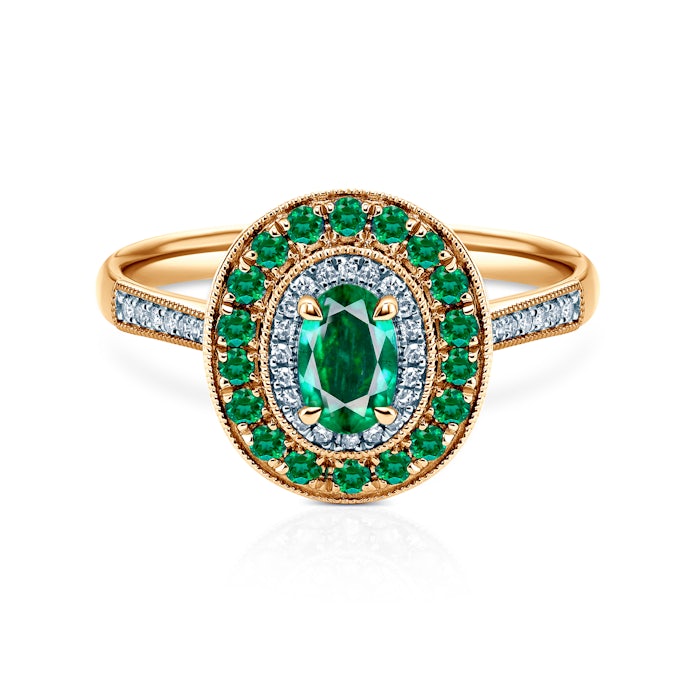 Rosavine ring: two-tone gold, emeralds, diamonds