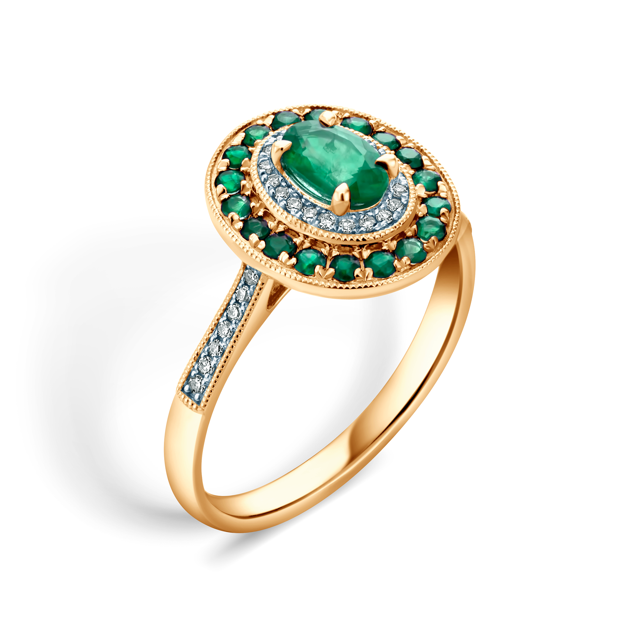 Ring Rosavine: zweifarbiges Gold, Smaragde, Diamanten