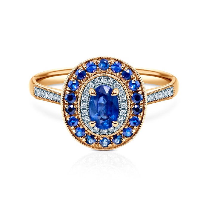 Rosavine ring: two-tone gold, blue sapphire, diamonds