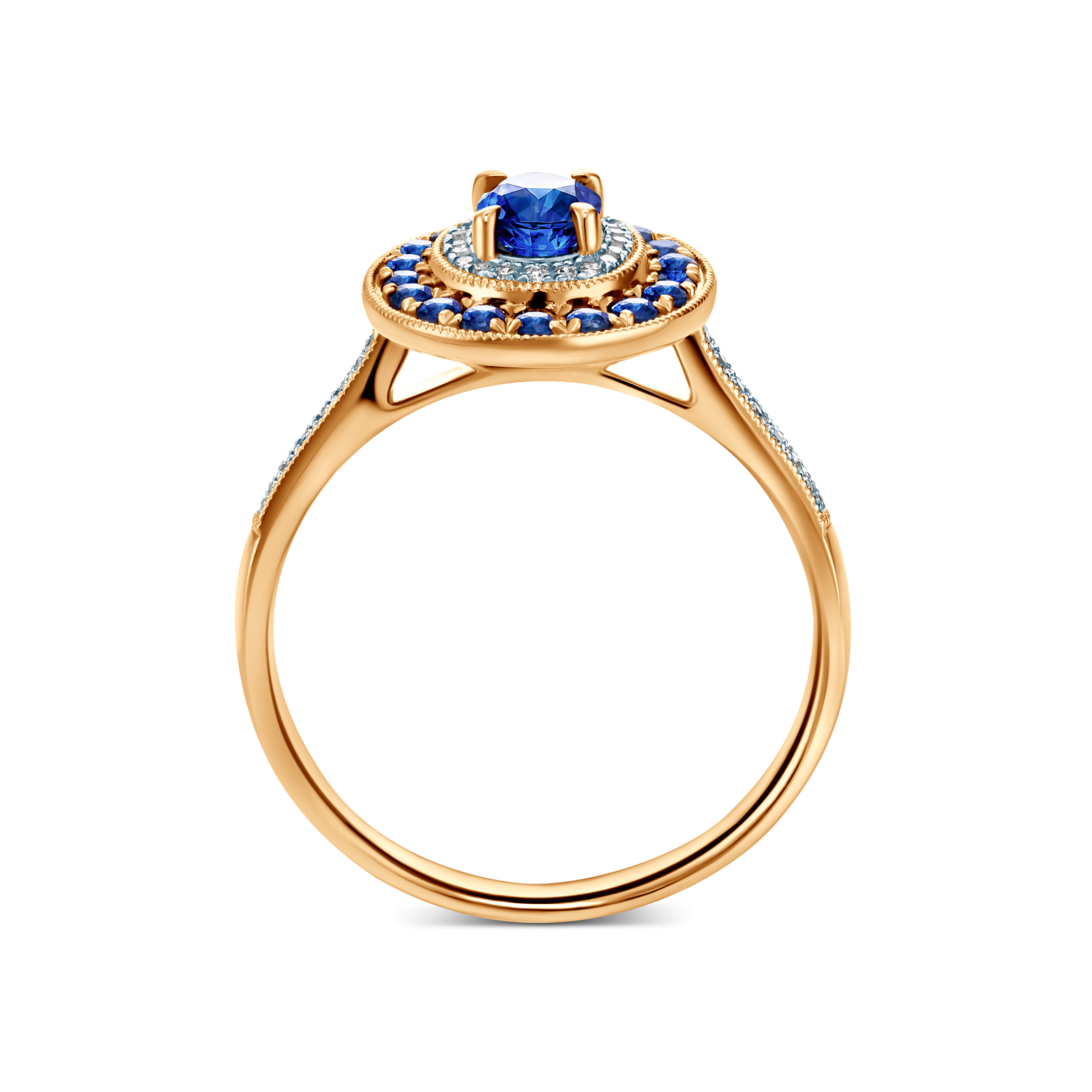 Ring Rosavine: zweifarbiges Gold, blauer Saphir, Diamanten