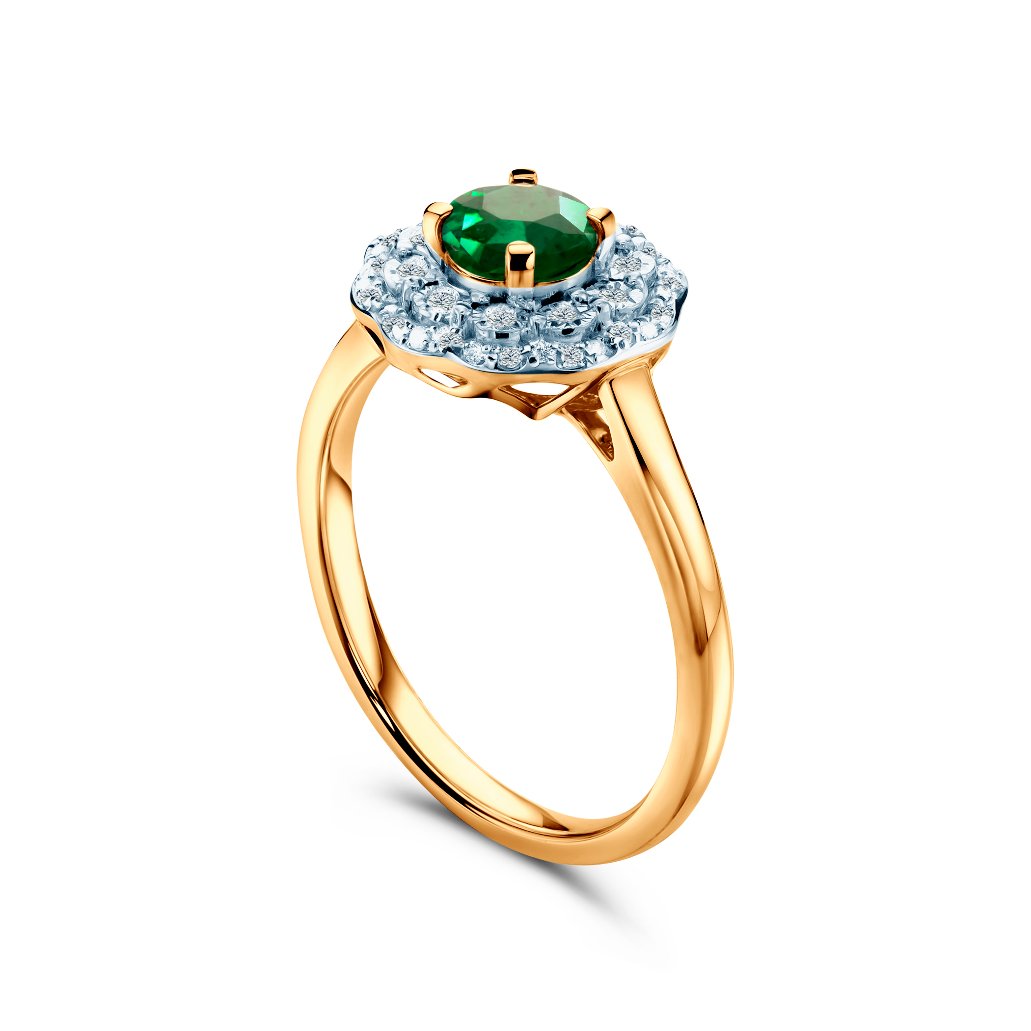 Ring Rosavine: zweifarbiges Gold, Smaragde, Diamanten
