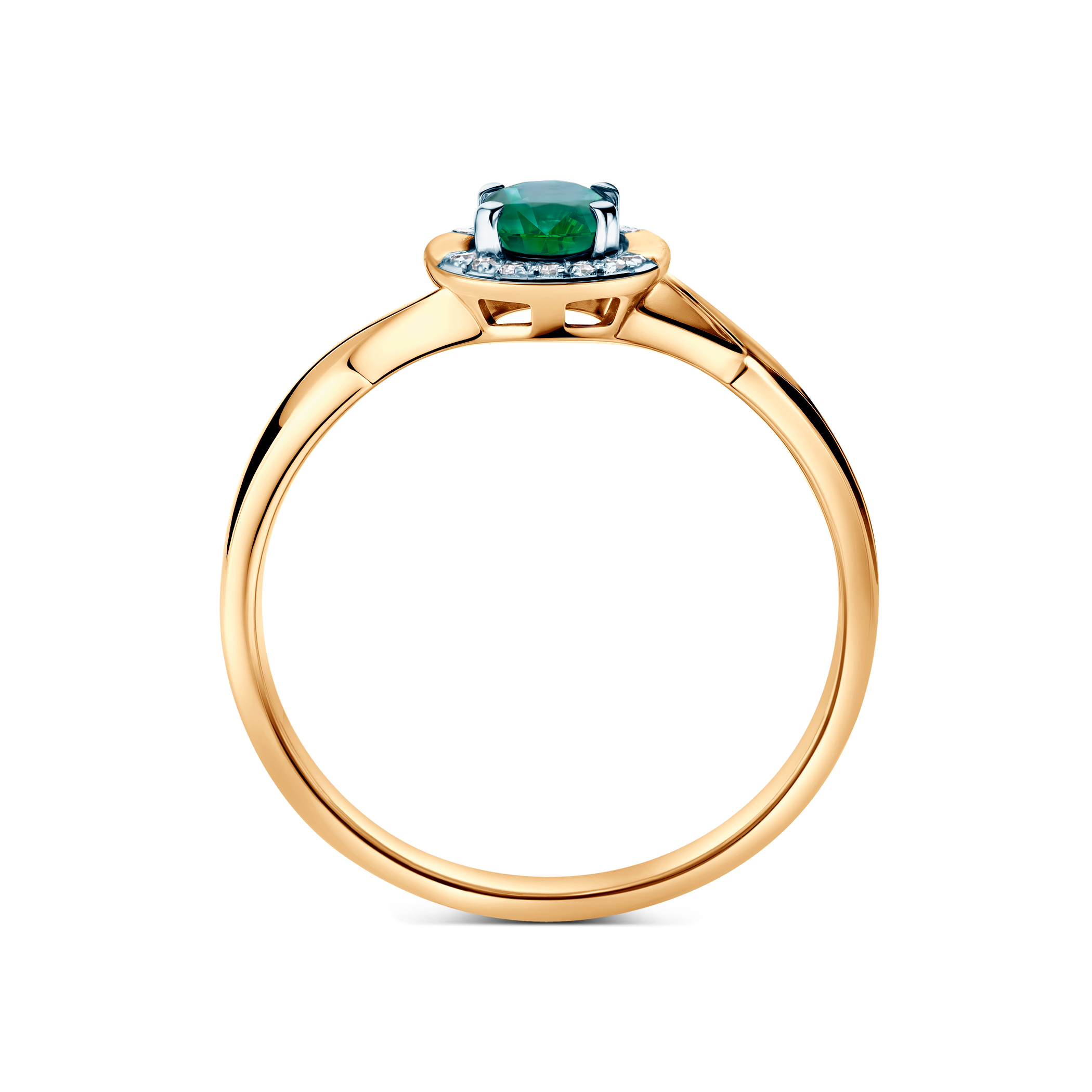 Verlobungsring SAVICKI: zweifarbiges Gold, Smaragd, Diamanten