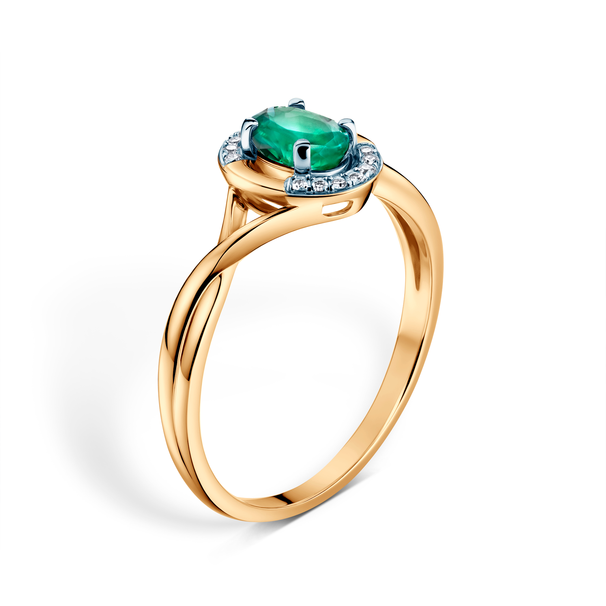 Verlobungsring SAVICKI: zweifarbiges Gold, Smaragd, Diamanten