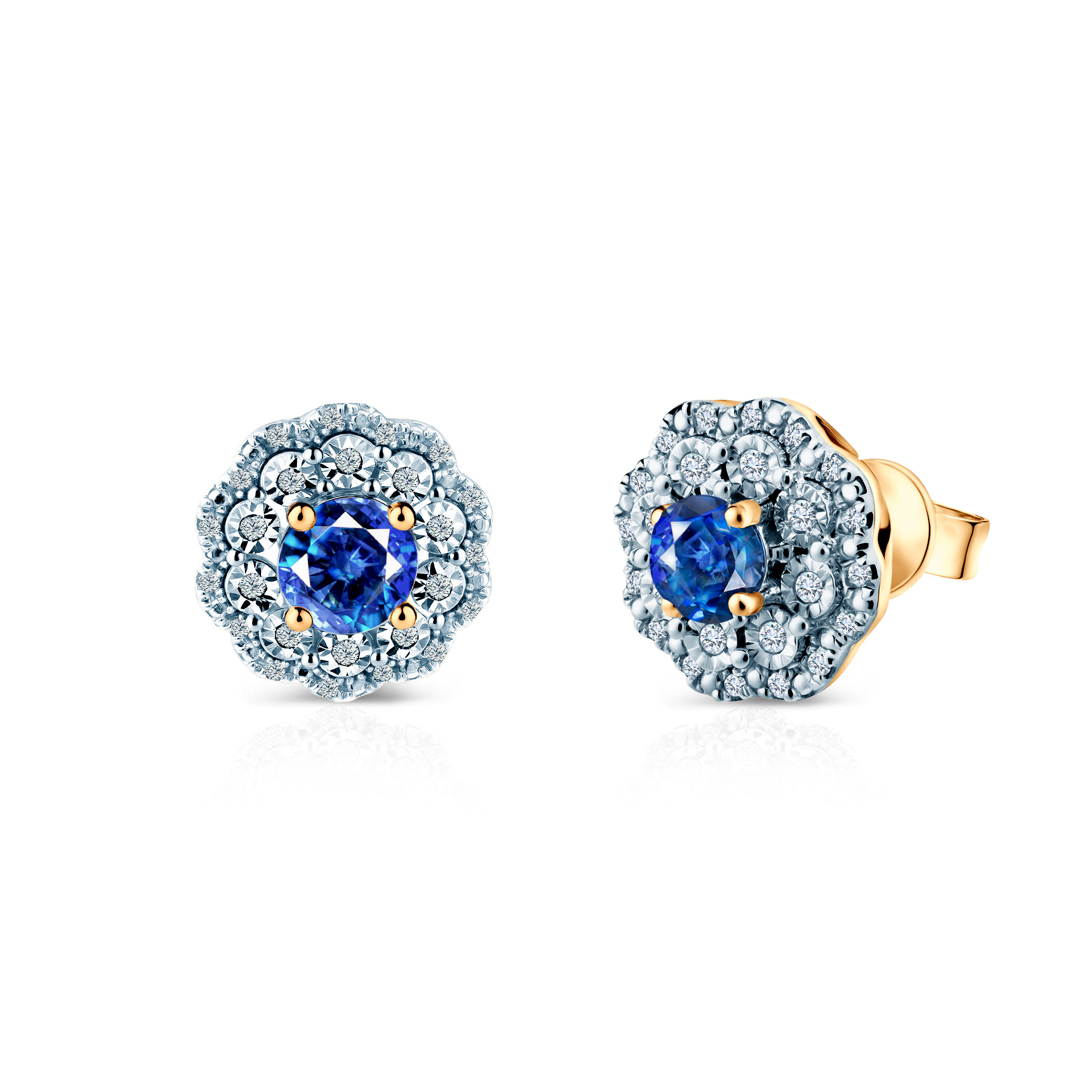Ohrringe Rosavine: zweifarbiges Gold, blaue Saphire, Diamanten