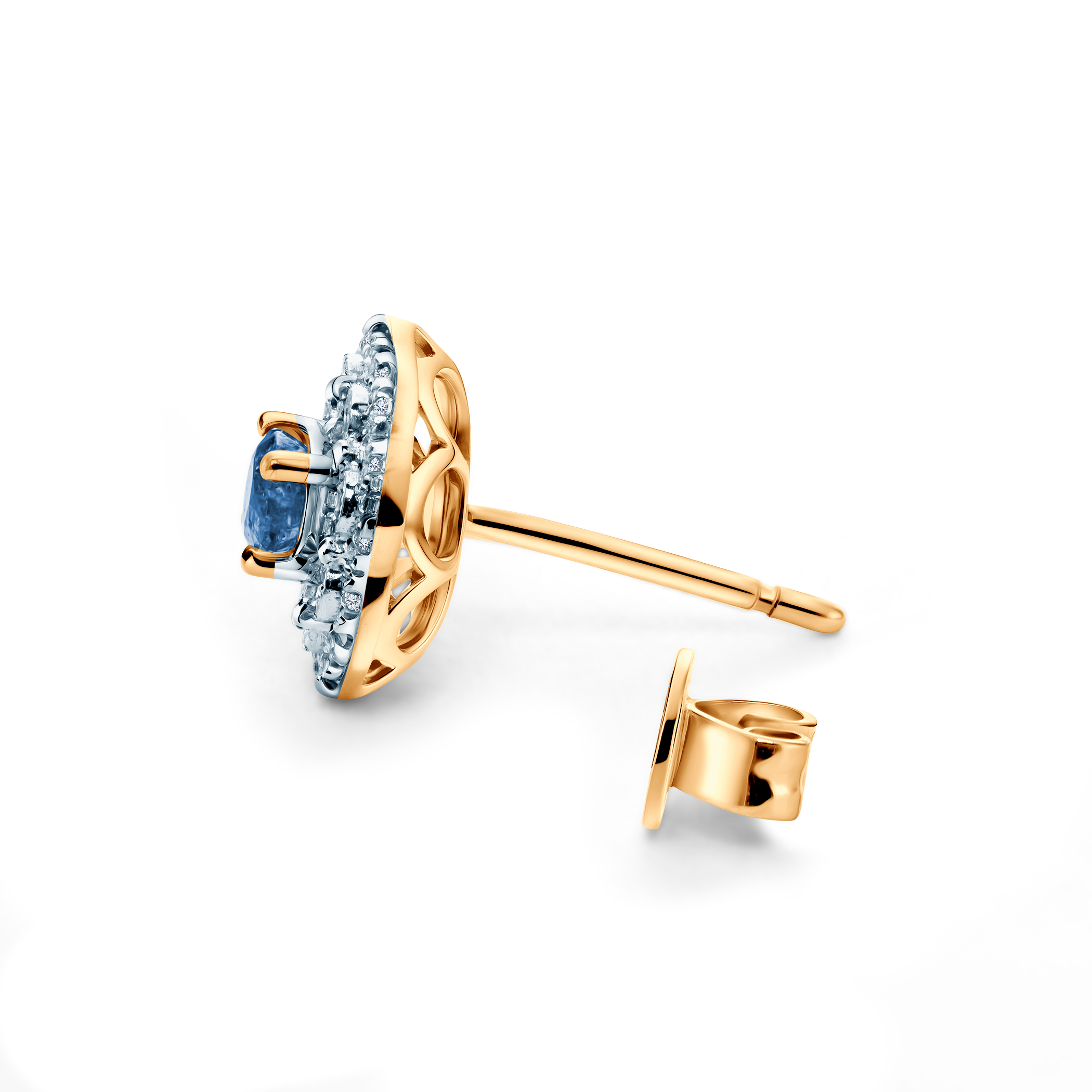 Ohrringe Rosavine: zweifarbiges Gold, blaue Saphire, Diamanten