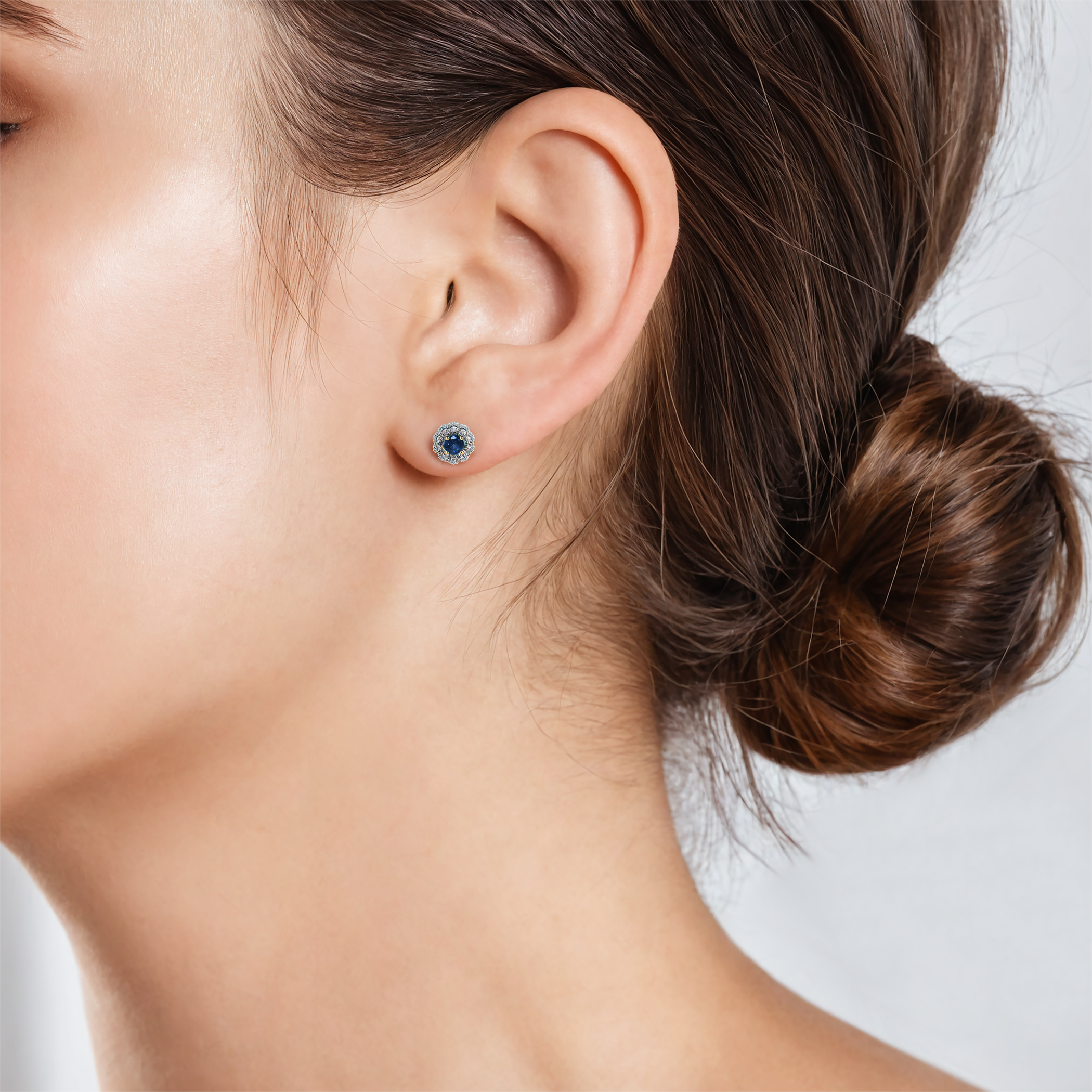 Ohrringe Rosavine: zweifarbiges Gold, blaue Saphire, Diamanten