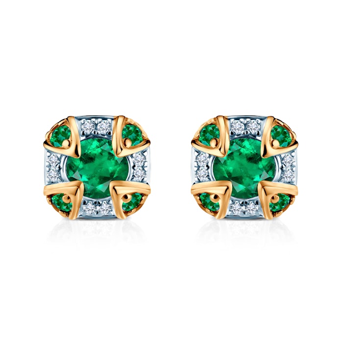 Kolczyki Rosavine: dwukolorowe złoto, szmaragdy, diamenty