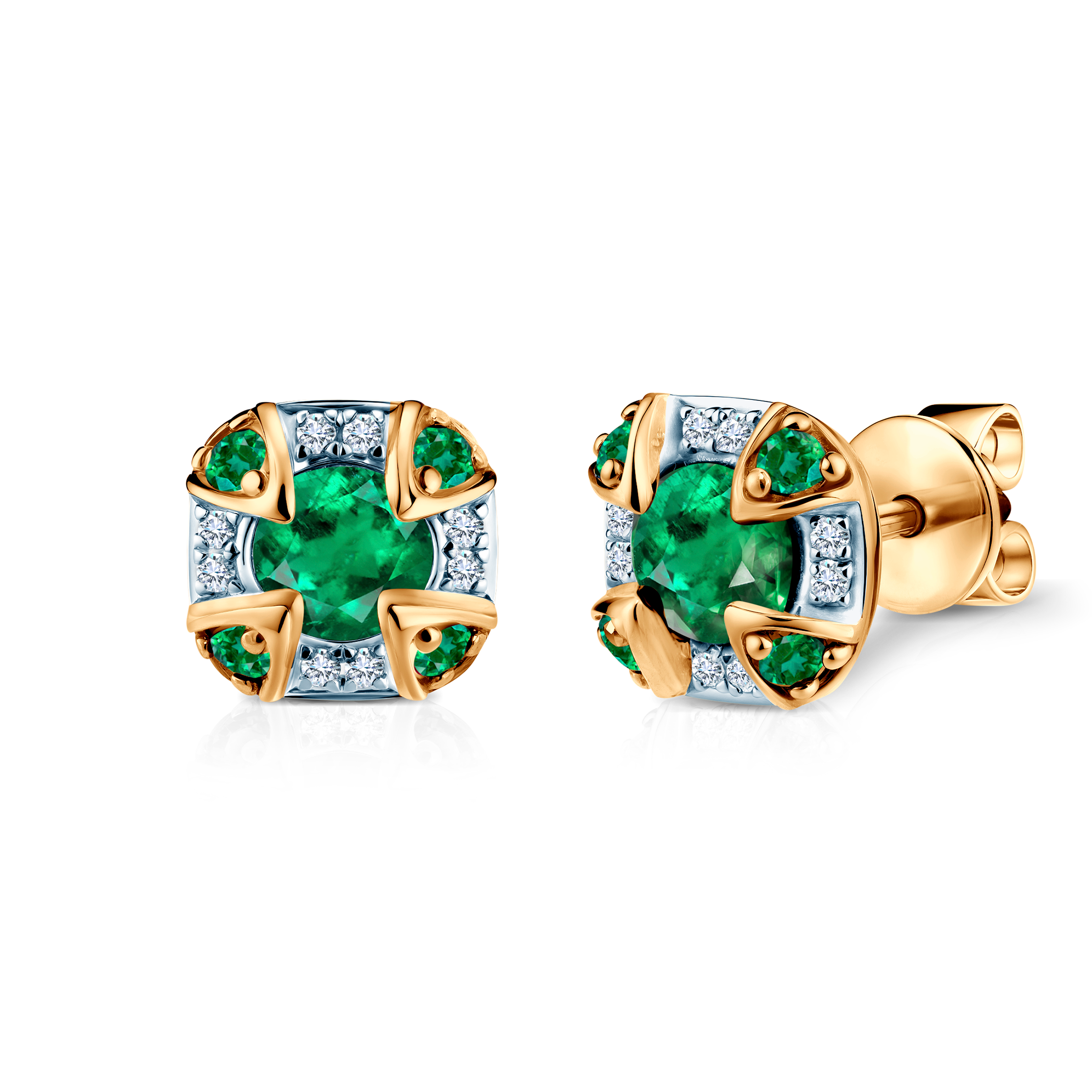 Ohrringe Rosavine: zweifarbiges Gold, Smaragde, Diamanten