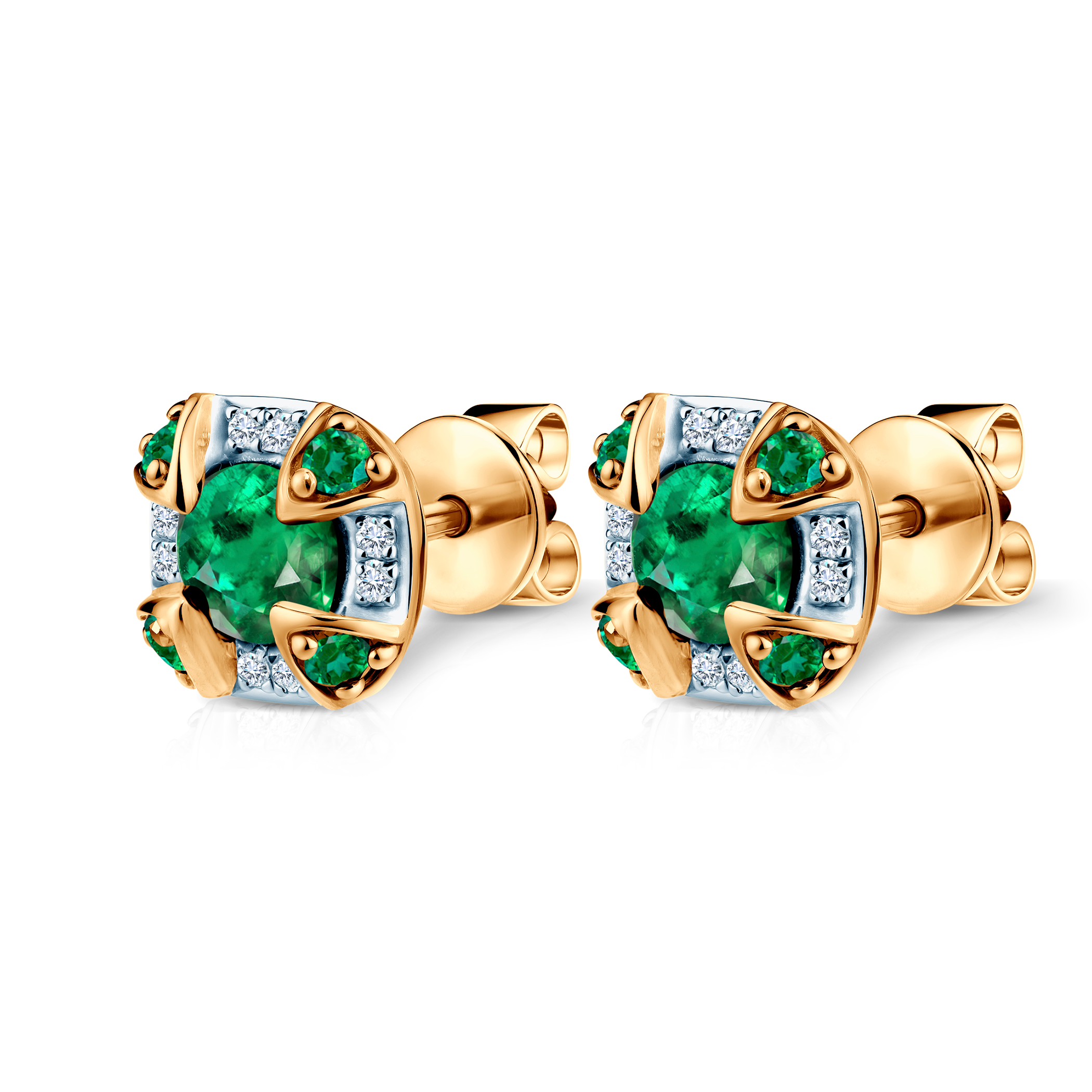 Ohrringe Rosavine: zweifarbiges Gold, Smaragde, Diamanten