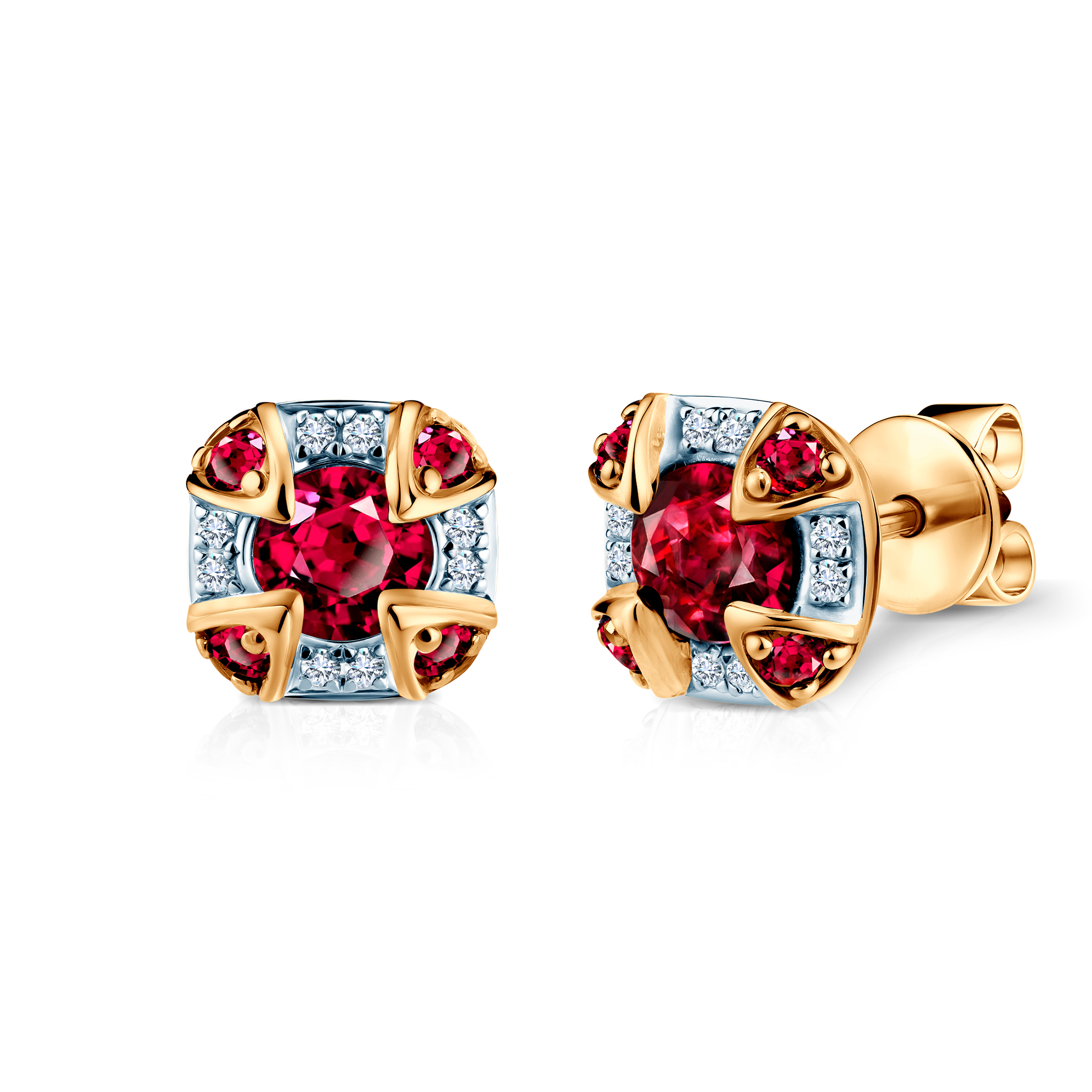 Ohrringe Rosavine: zweifarbiges Gold, Rubine, Diamanten