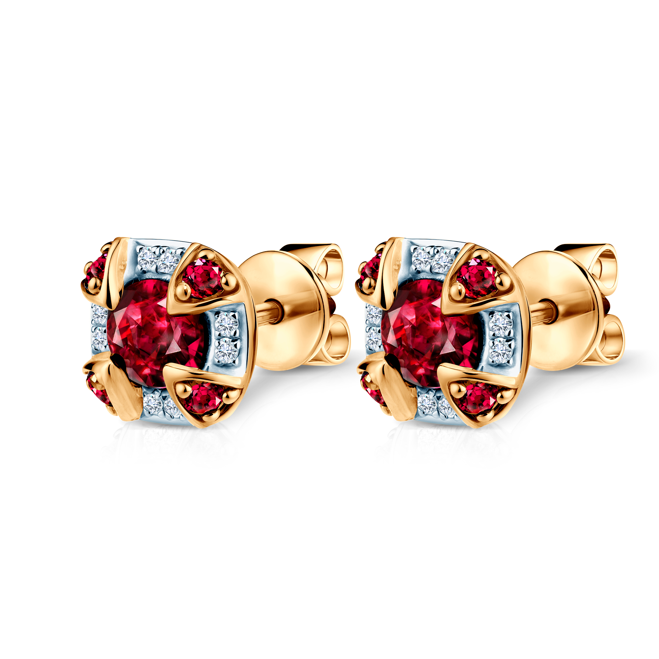 Ohrringe Rosavine: zweifarbiges Gold, Rubine, Diamanten