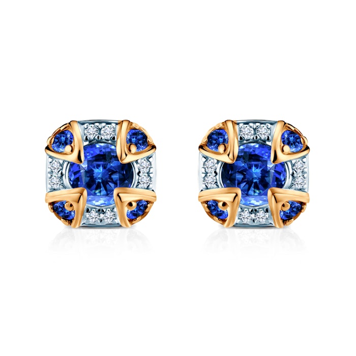 Rosavine earrings: two-tone gold, blue sapphires, diamonds