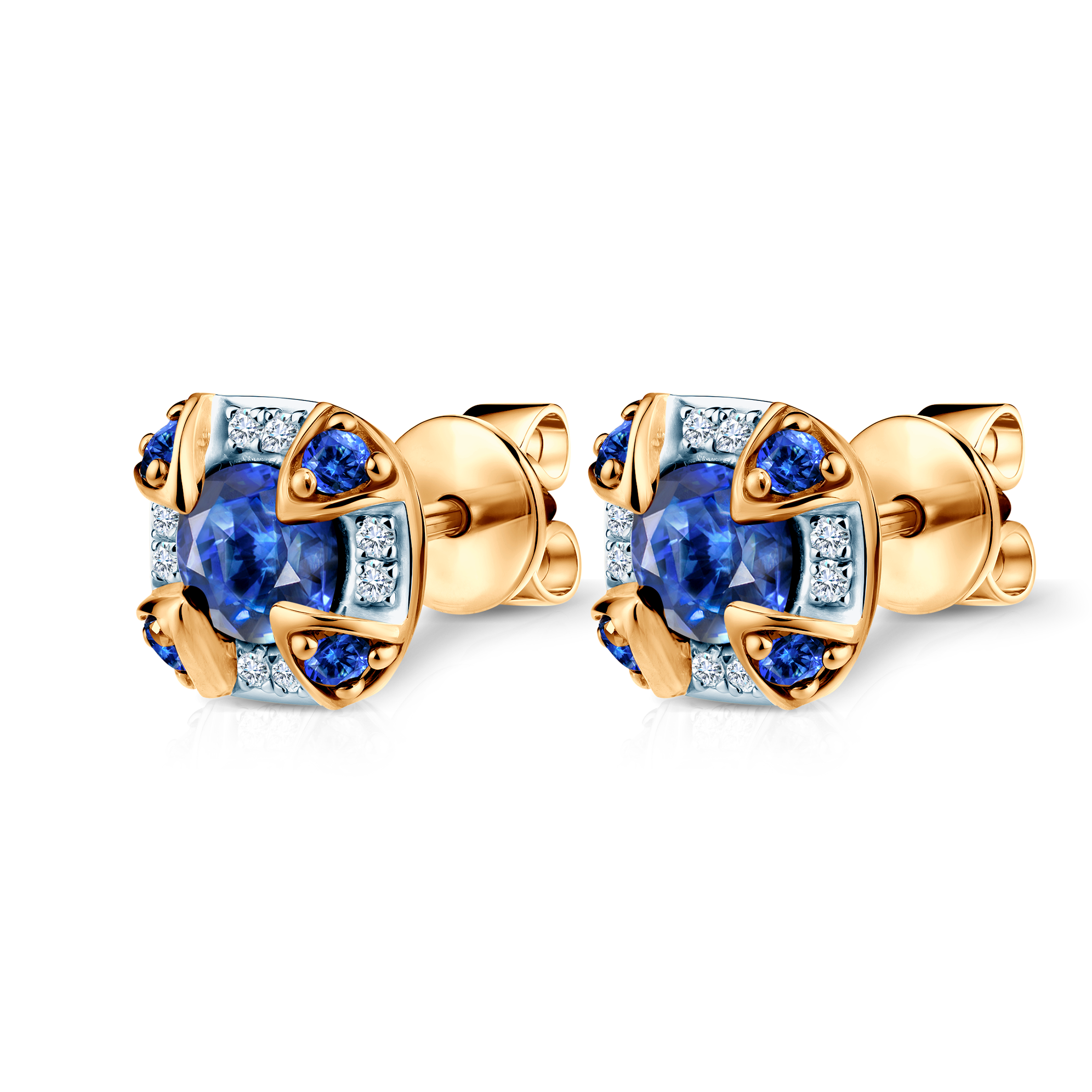 Ohrringe Rosavine: zweifarbiges Gold, blaue Saphire, Diamanten
