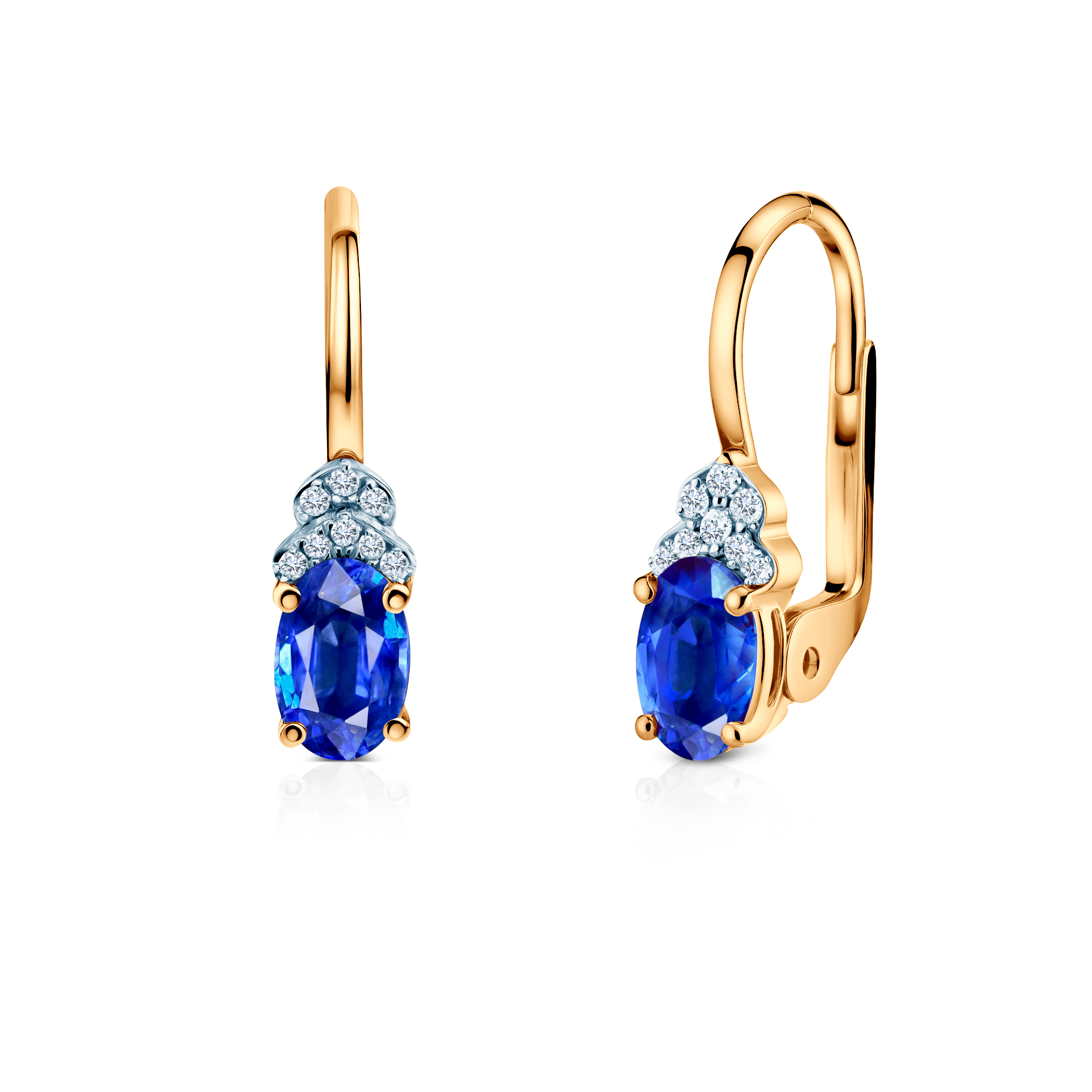Ohrringe Savicki: zweifarbiges Gold, blaue Saphire, Diamanten