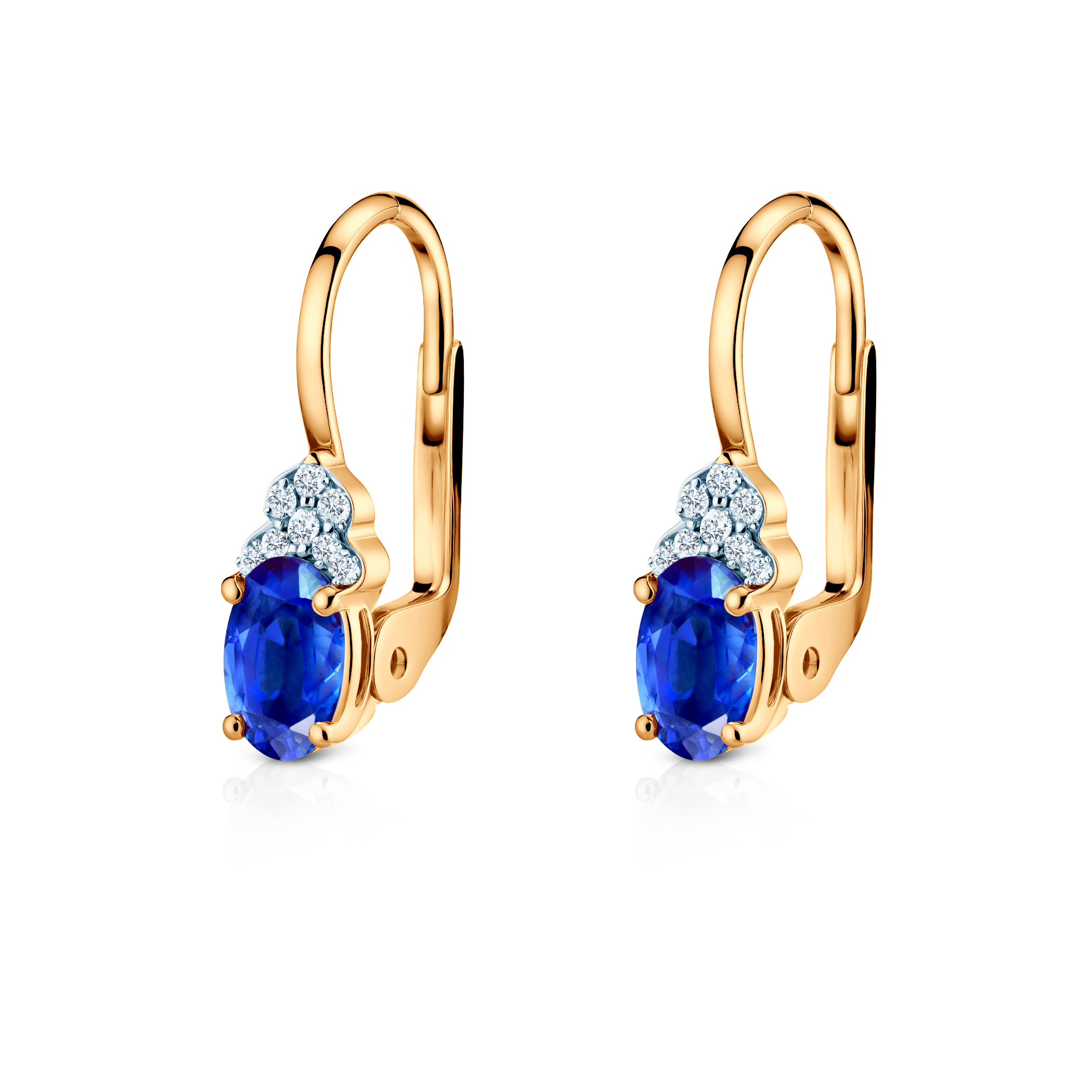 Ohrringe Savicki: zweifarbiges Gold, blaue Saphire, Diamanten