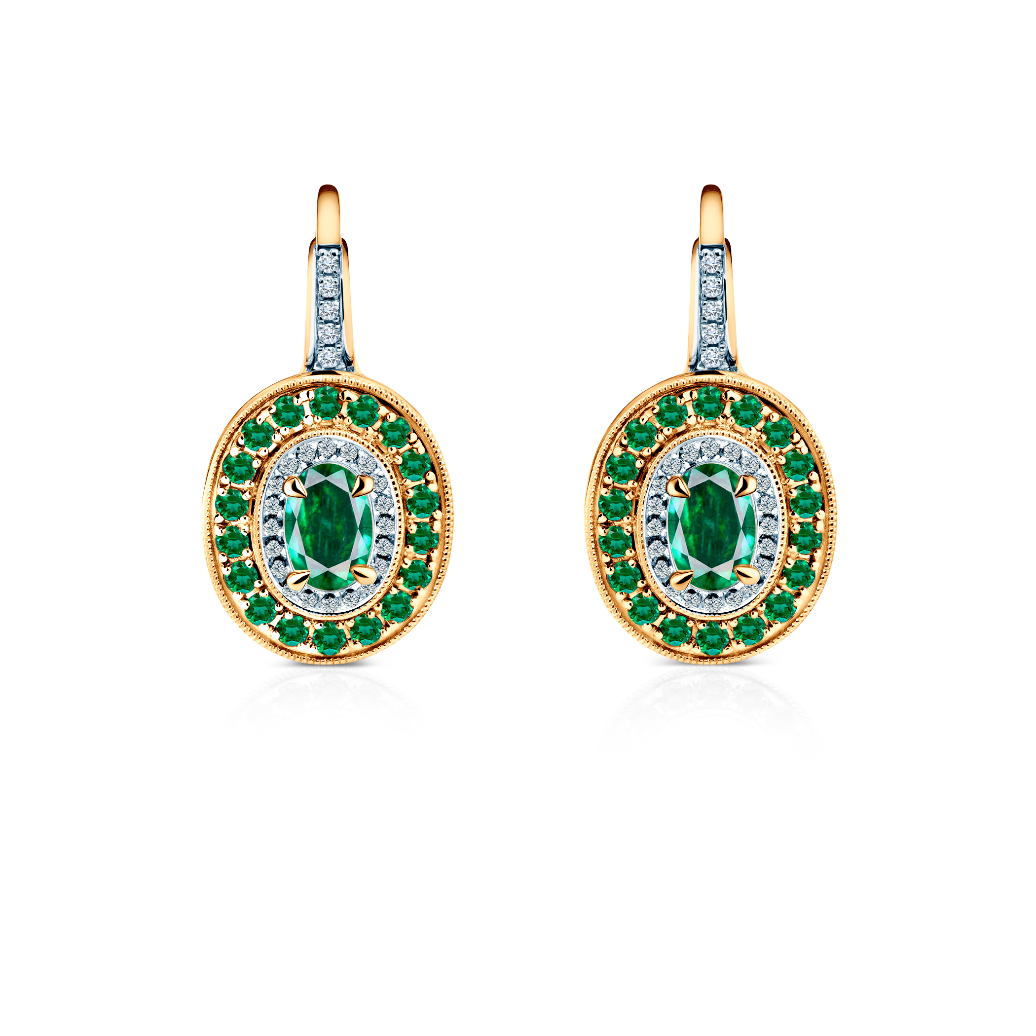 Kolczyki Rosavine: dwukolorowe złoto, szmaragdy, diamenty