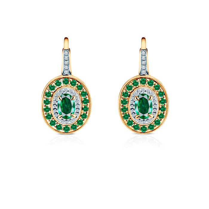 Kolczyki Rosavine: dwukolorowe złoto, szmaragdy, diamenty