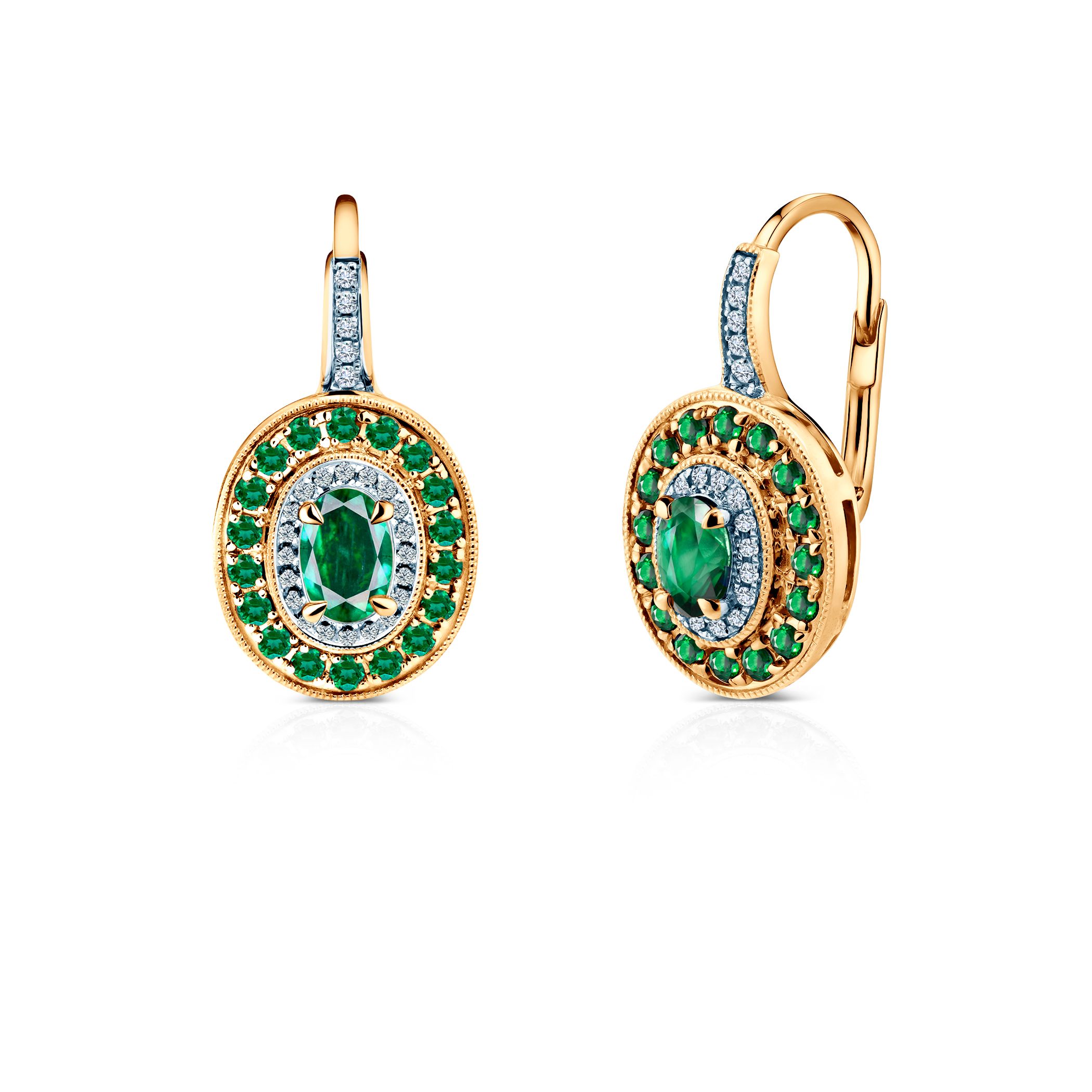 Ohrringe Rosavine: zweifarbiges Gold, Smaragde, Diamanten