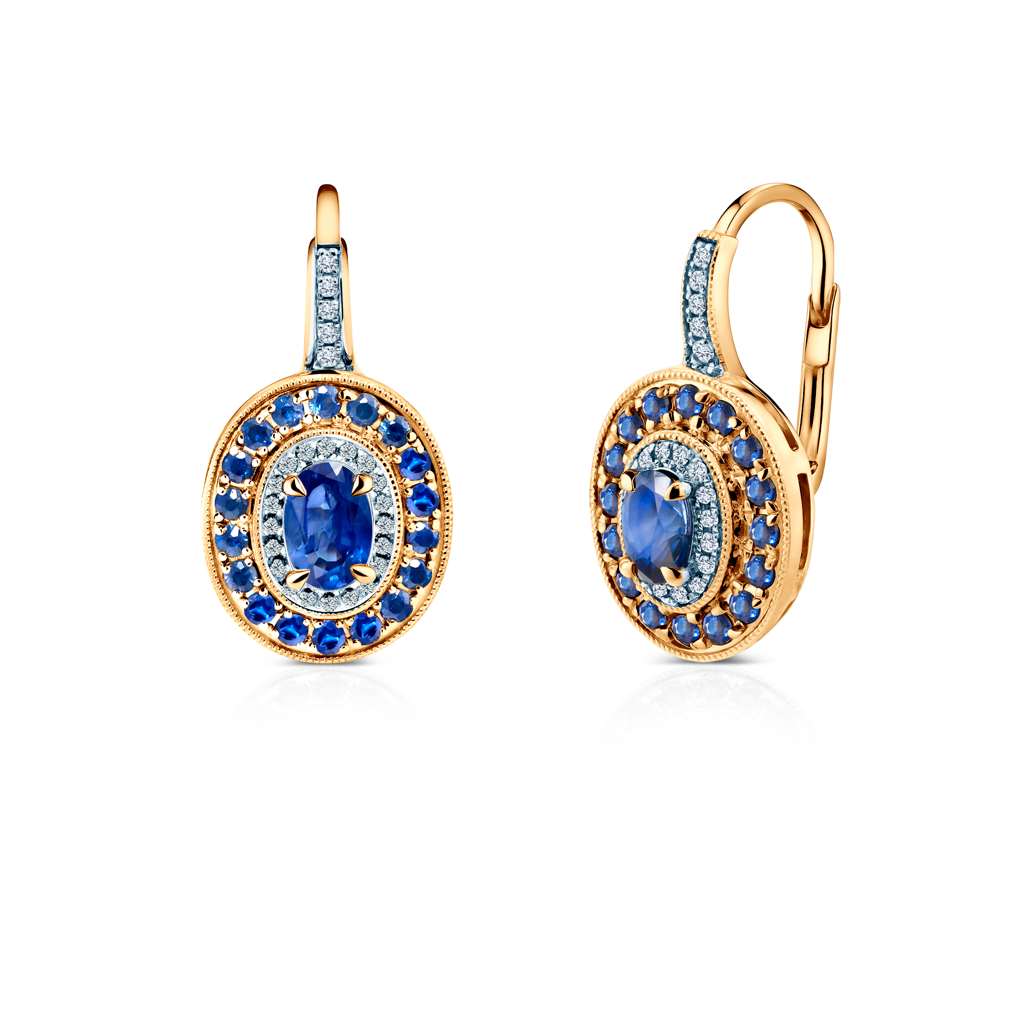 Ohrringe Rosavine: zweifarbiges Gold, blaue Saphire, Diamanten