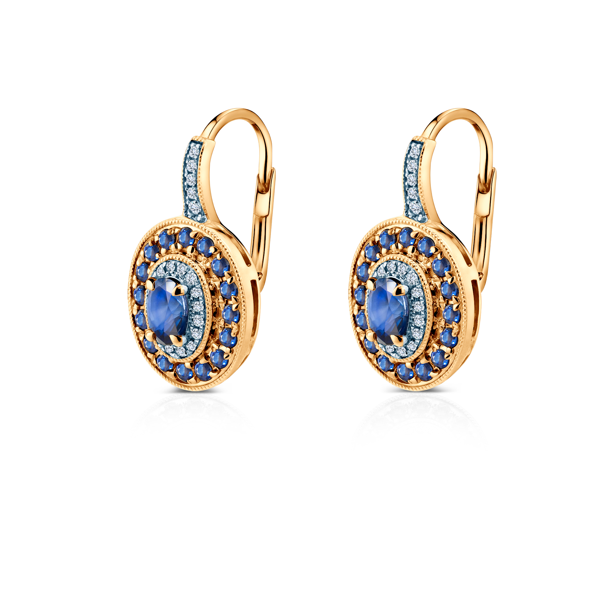 Ohrringe Rosavine: zweifarbiges Gold, blaue Saphire, Diamanten