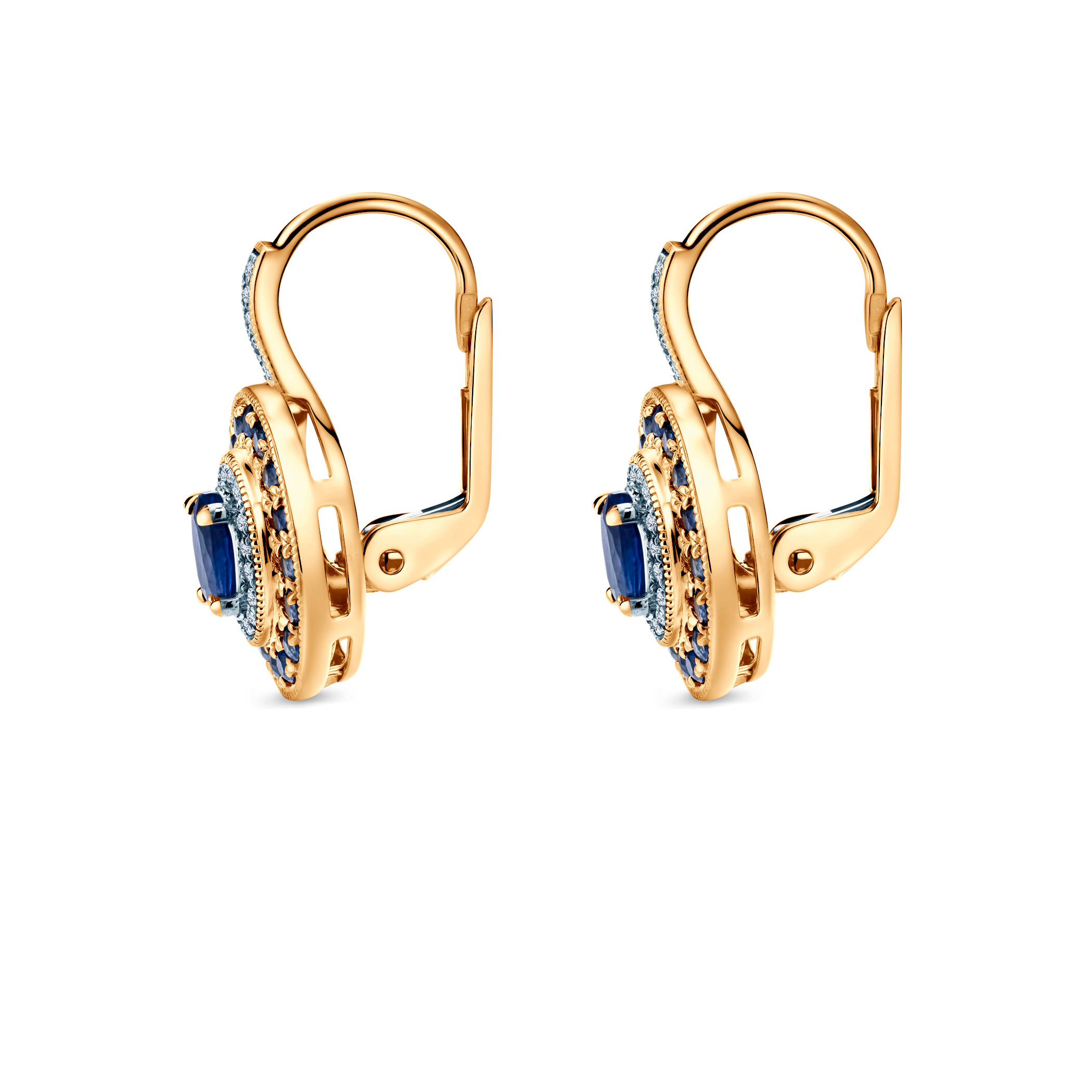 Ohrringe Rosavine: zweifarbiges Gold, blaue Saphire, Diamanten