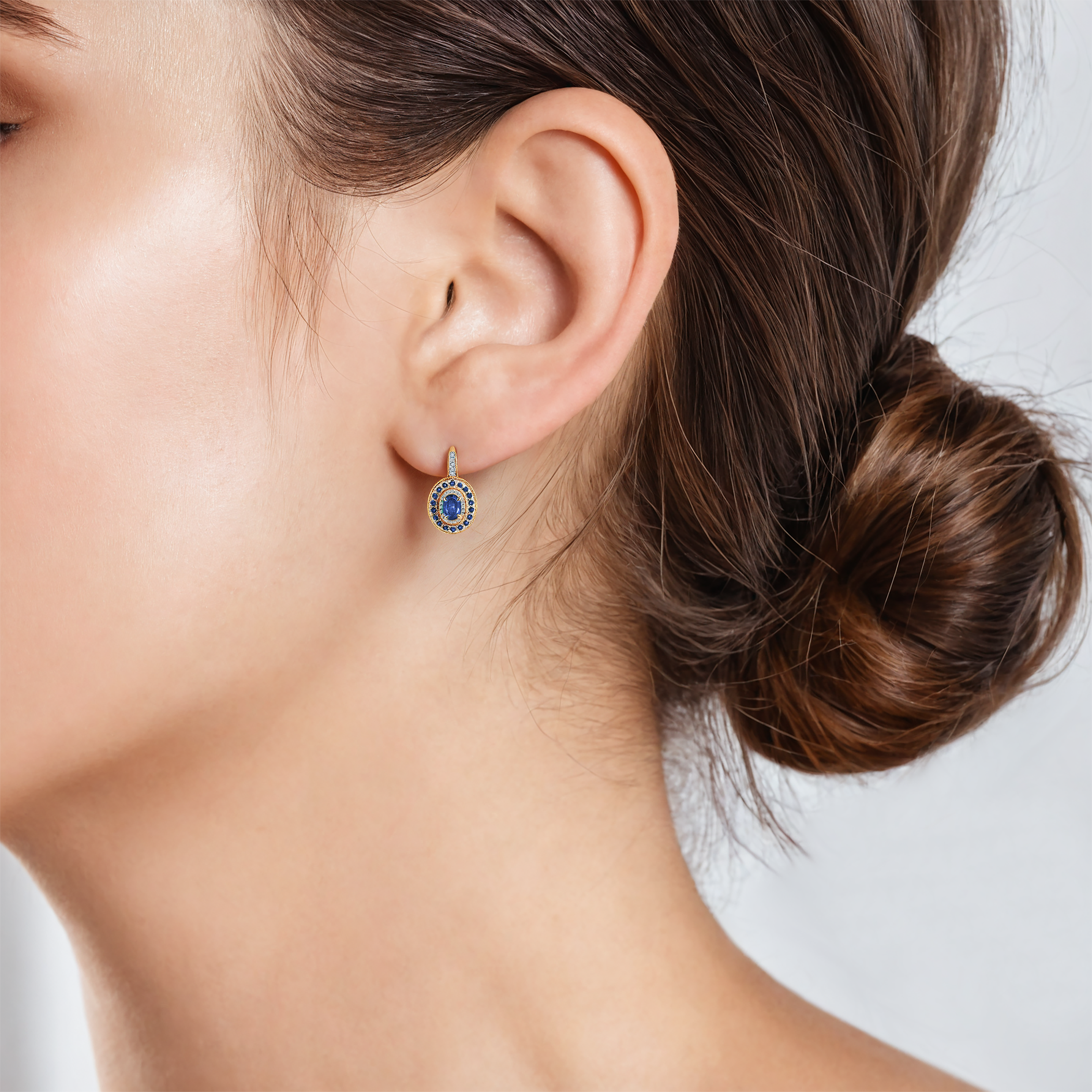 Ohrringe Rosavine: zweifarbiges Gold, blaue Saphire, Diamanten