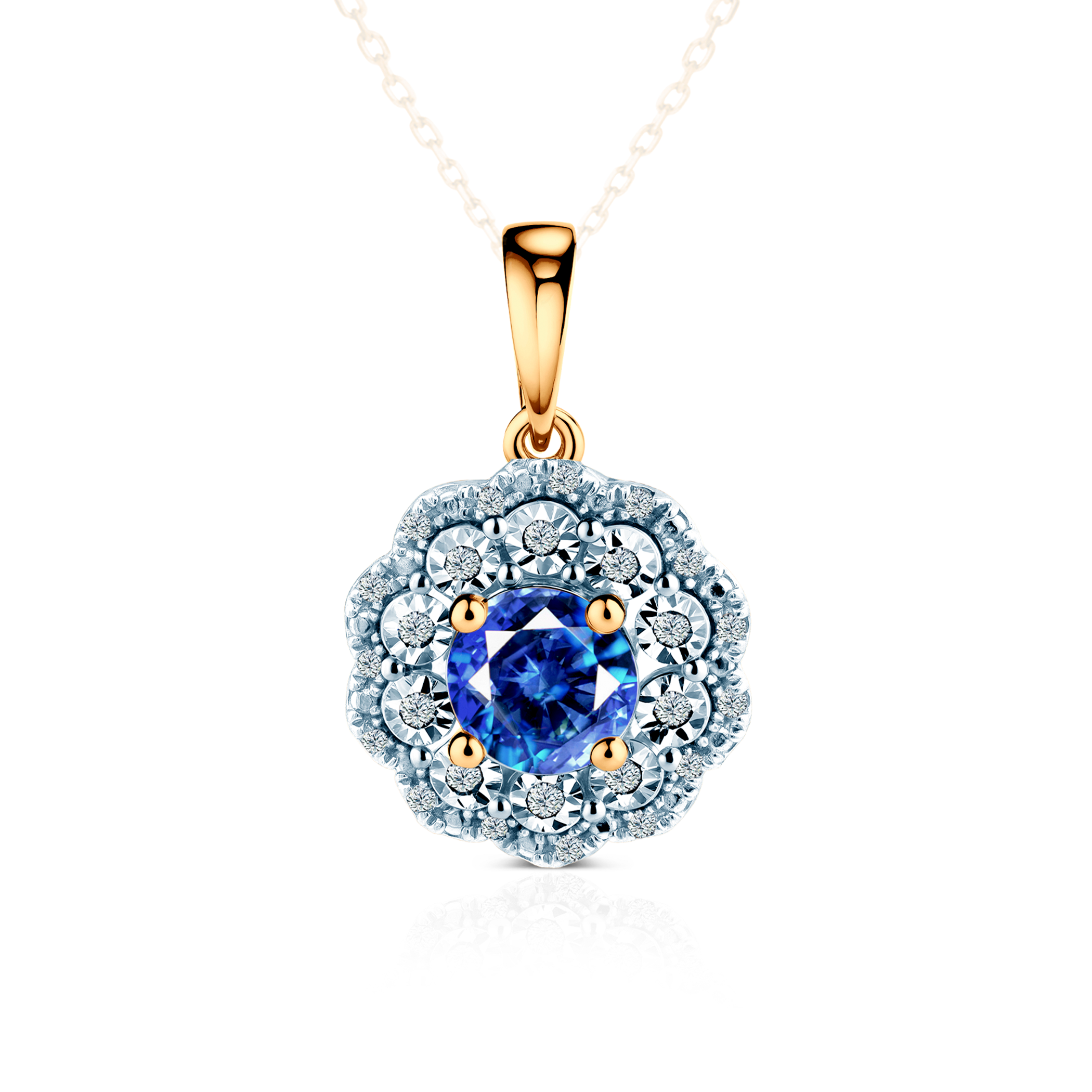 Zawieszka Rosavine: dwukolorowe złoto, niebieskie szafiry, diamenty