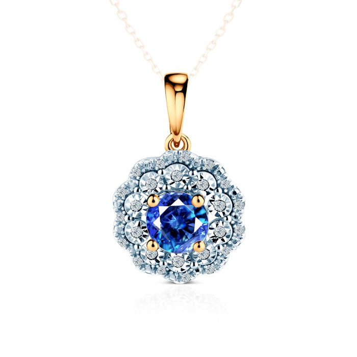 Zawieszka Rosavine: dwukolorowe złoto, niebieskie szafiry, diamenty