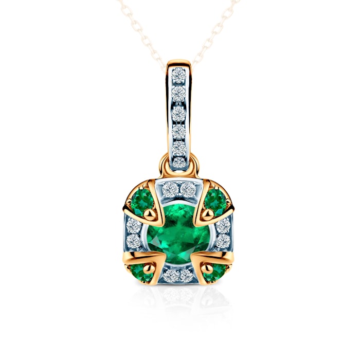 Zawieszka Rosavine: dwukolorowe złoto, szmaragdy, diamenty