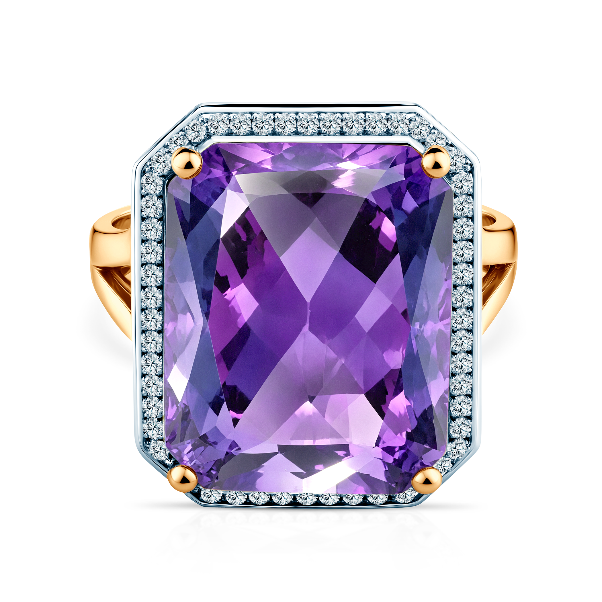 Pierścionek Savicki: dwukolorowe złoto, ametyst, diamenty