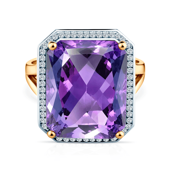 Pierścionek Savicki: dwukolorowe złoto, ametyst, diamenty