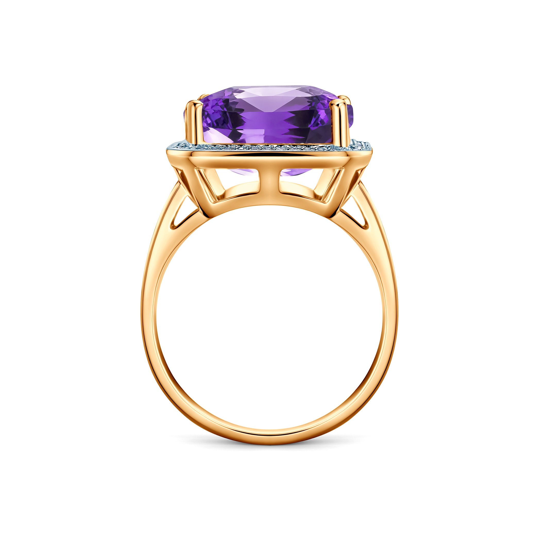 Goldring Savicki: zweifarbiges Gold, Amethyst, Diamanten