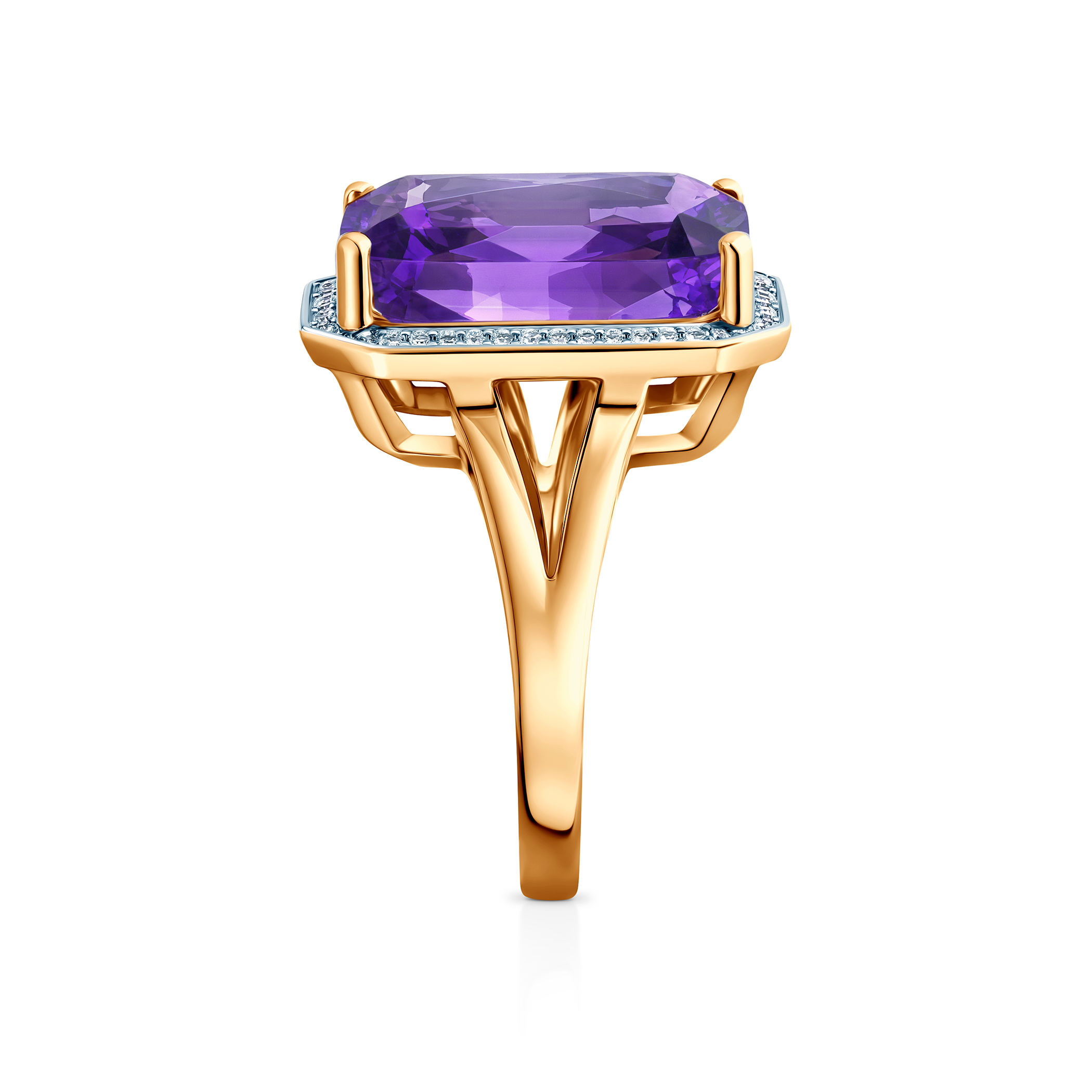 Goldring Savicki: zweifarbiges Gold, Amethyst, Diamanten